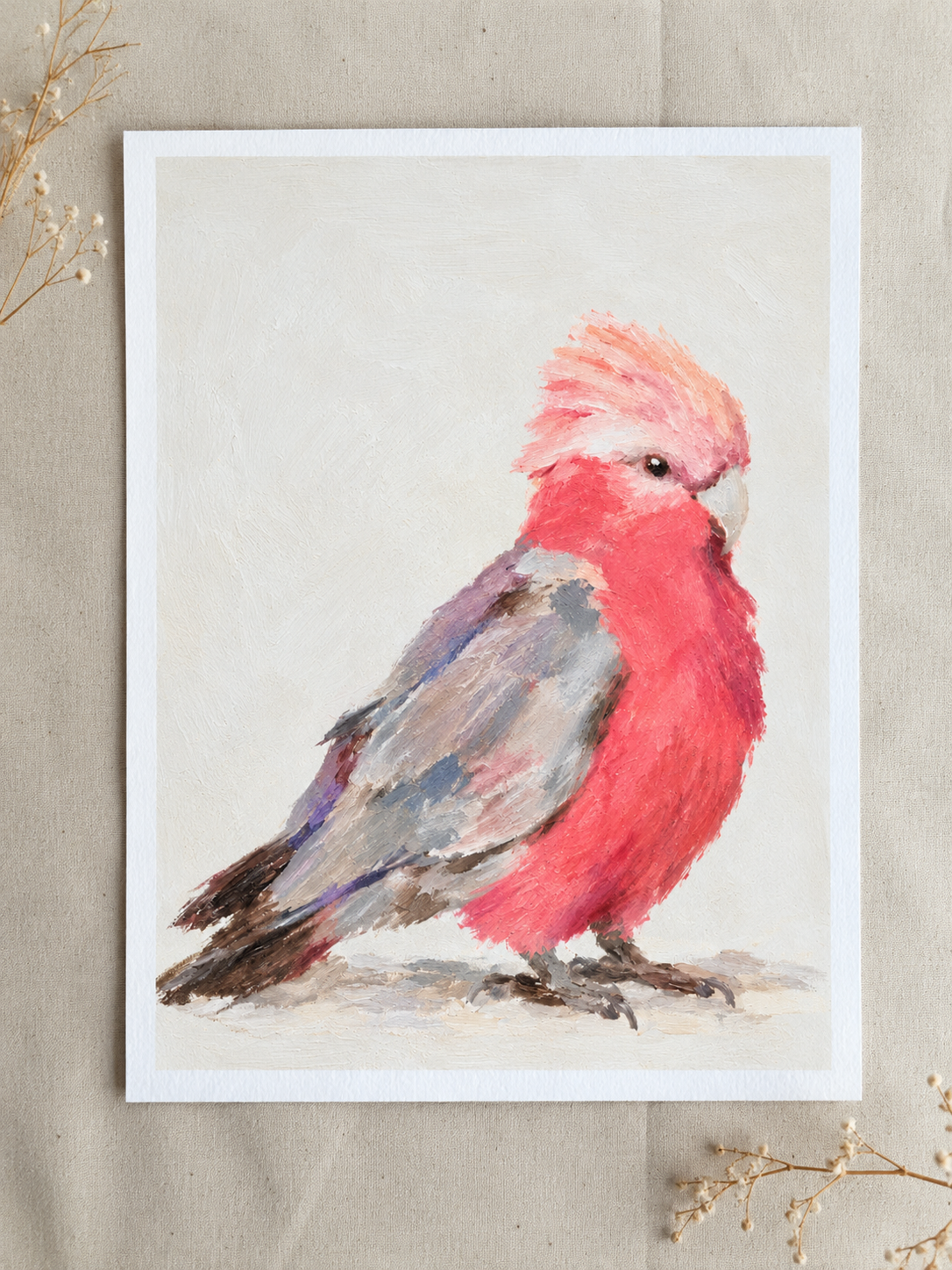 Rose-Breasted Cockatoo Art Print with Dried Florals.png