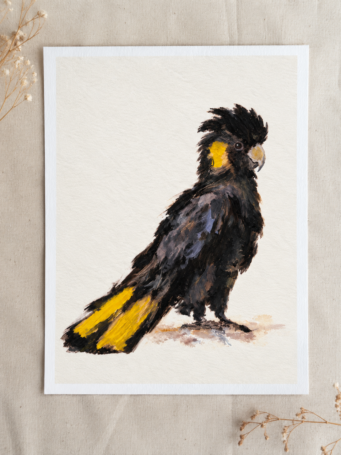 Painterly Black Cockatoo Print on Linen.png