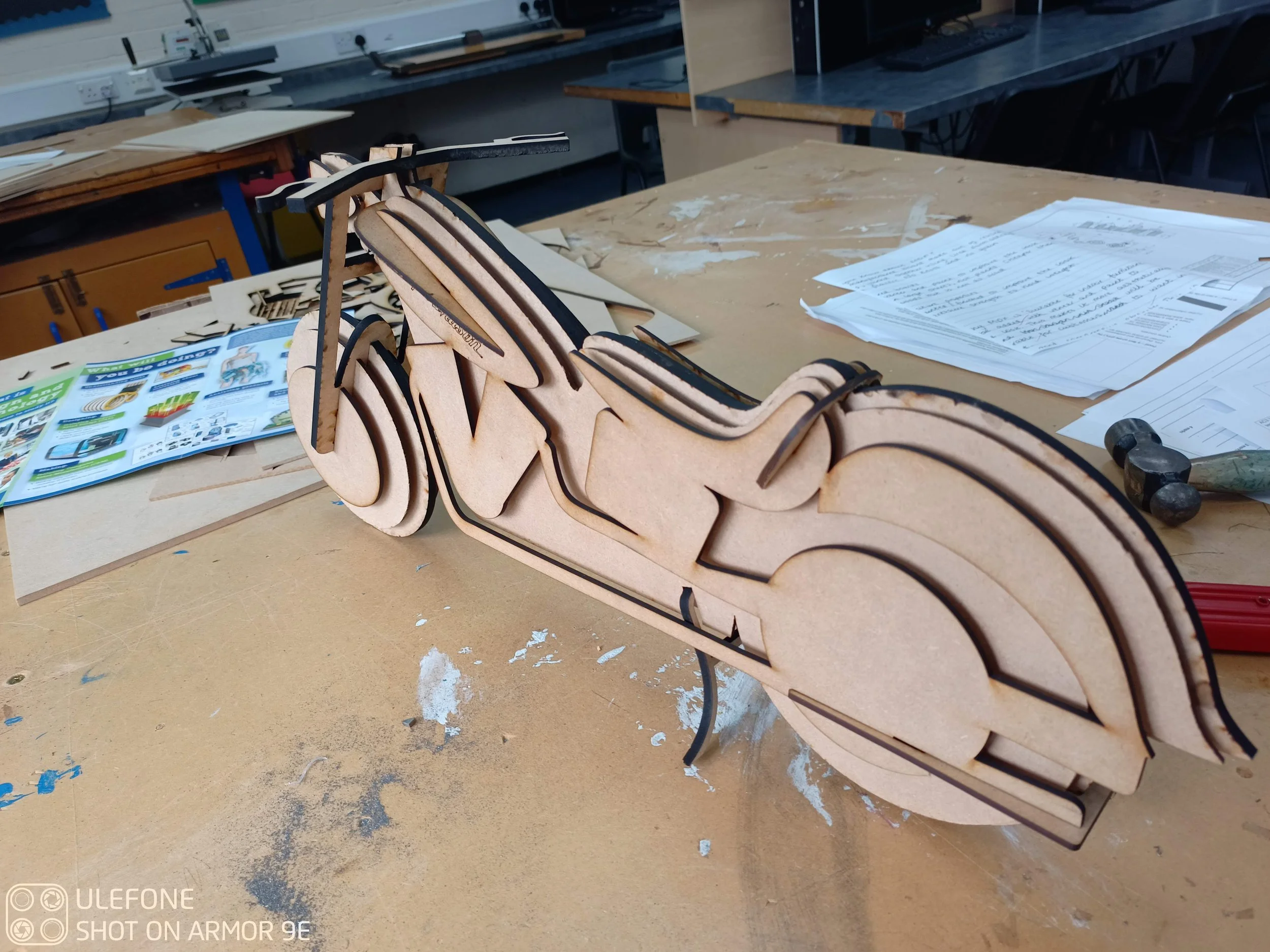 Each component slotted together and the finished design self supported using the centre stand.