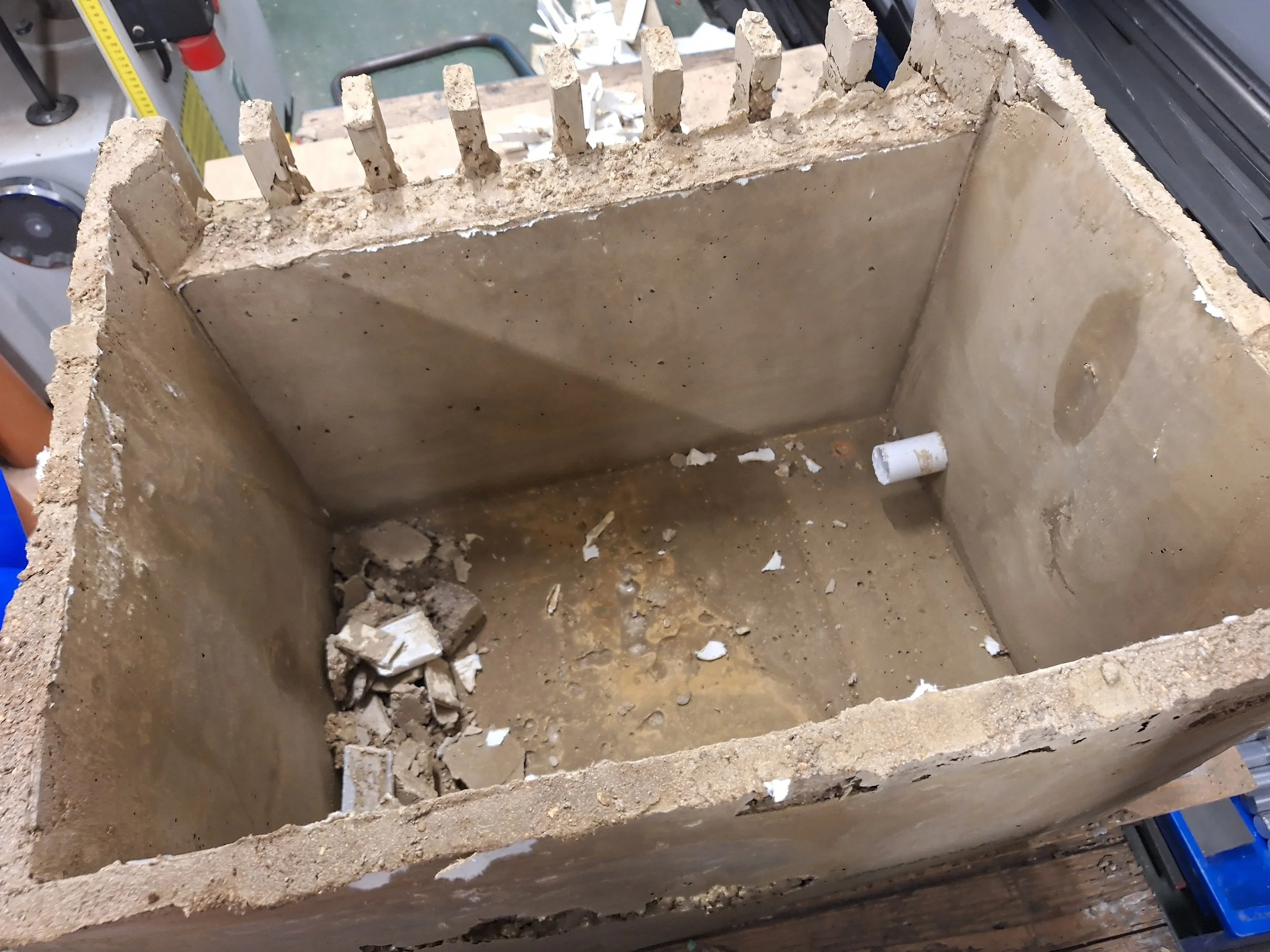 Here you can see the cast-in-situ PVC pipe that formed the outflow for the turbine.