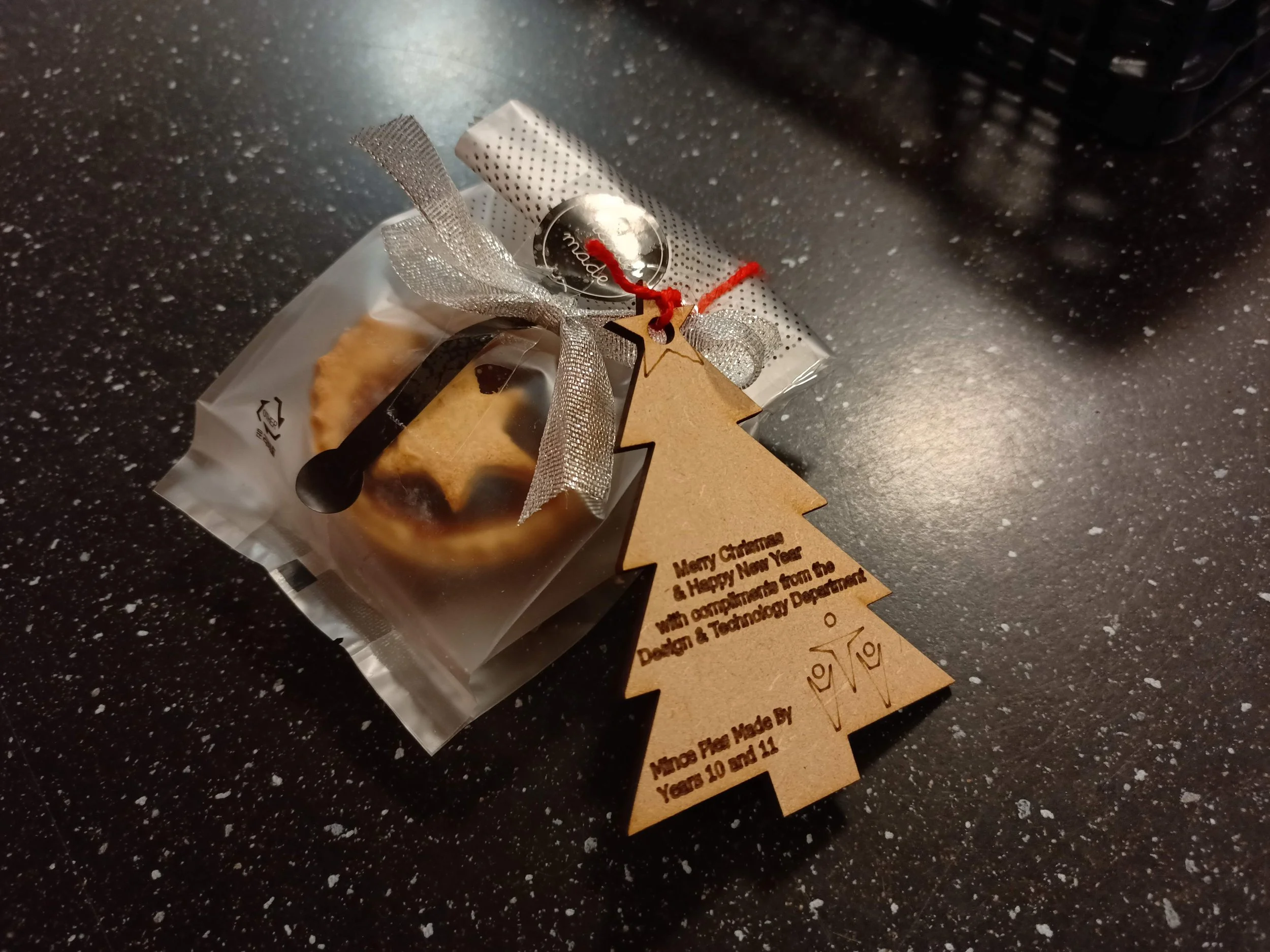 Christmas tree gift tags cut on behalf of Food Technology. See 'Gifts and Trophies' for more info.