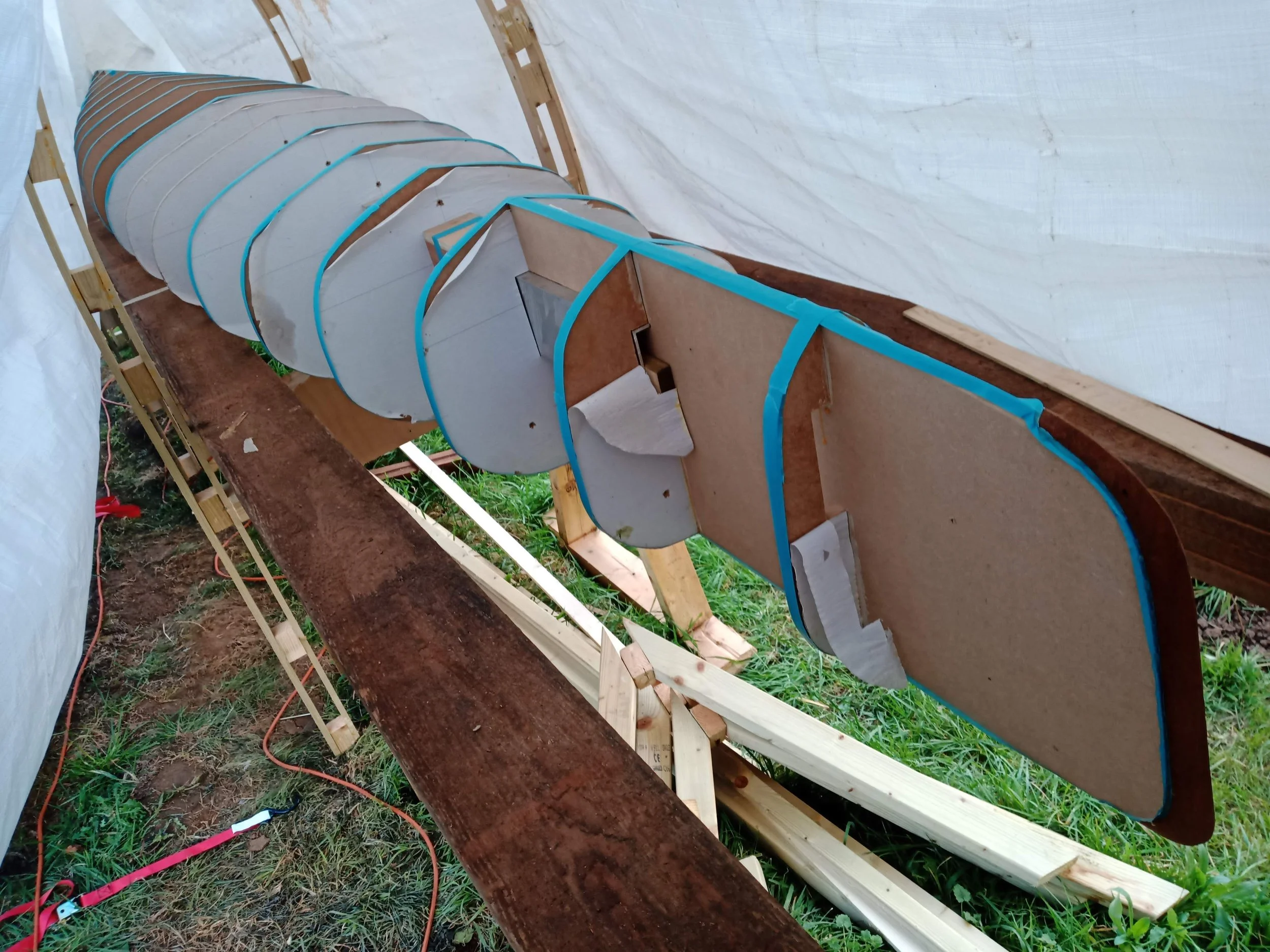 All of the edges of the forms were also taped to facilitate removal of the moulds from the finished kayak.