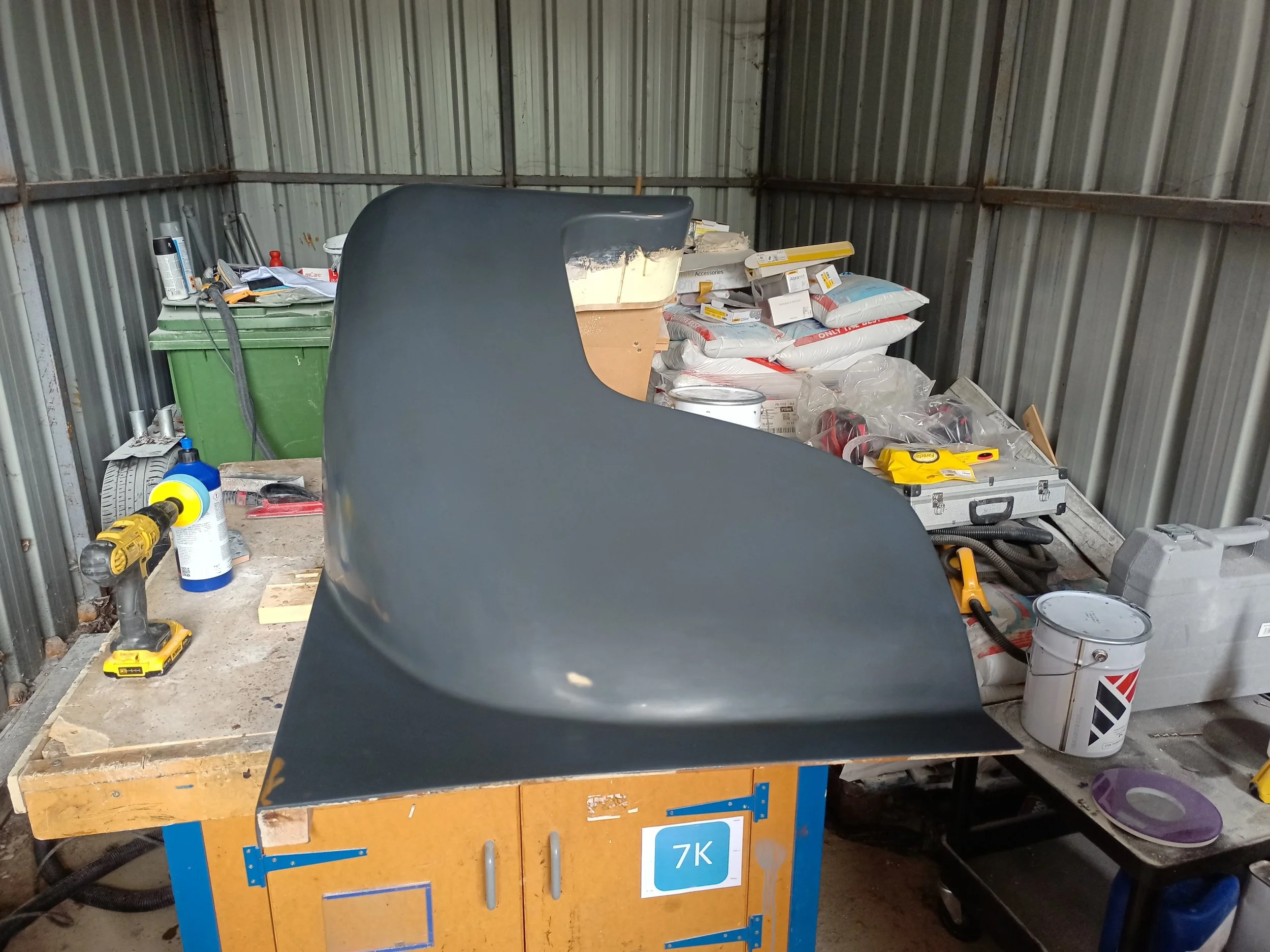 Wax and a lot of polishing brought the surface to a gloss finish, with a mould-release agent, ready to produce the female GRP moulds.