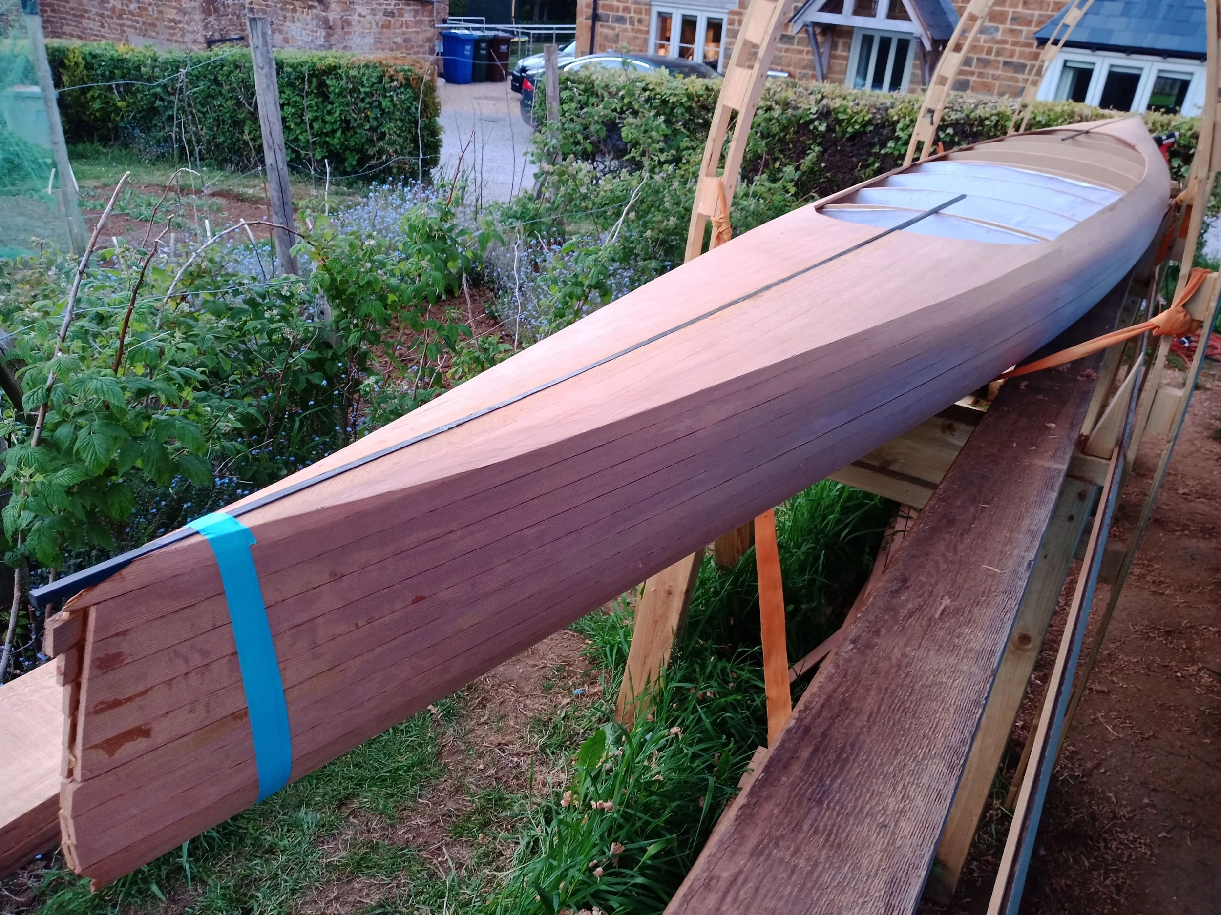 Still more fairing. This tape was just to hold the deck and hull together while the boat was being regularly turned over to access different sections of the hull.