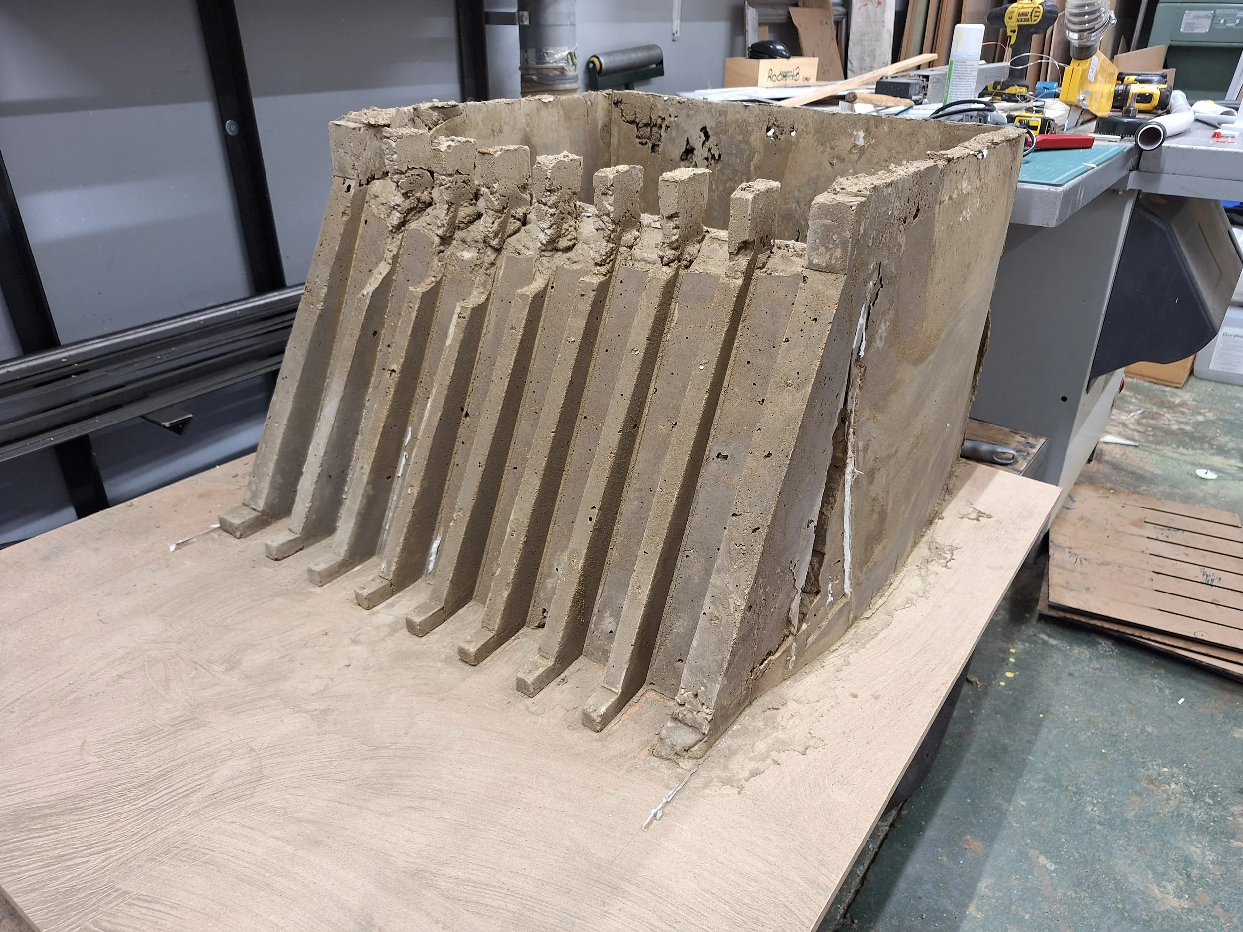 Some additional formwork was built up to repair the top of the buttresses that formed the bridge deck supports.
