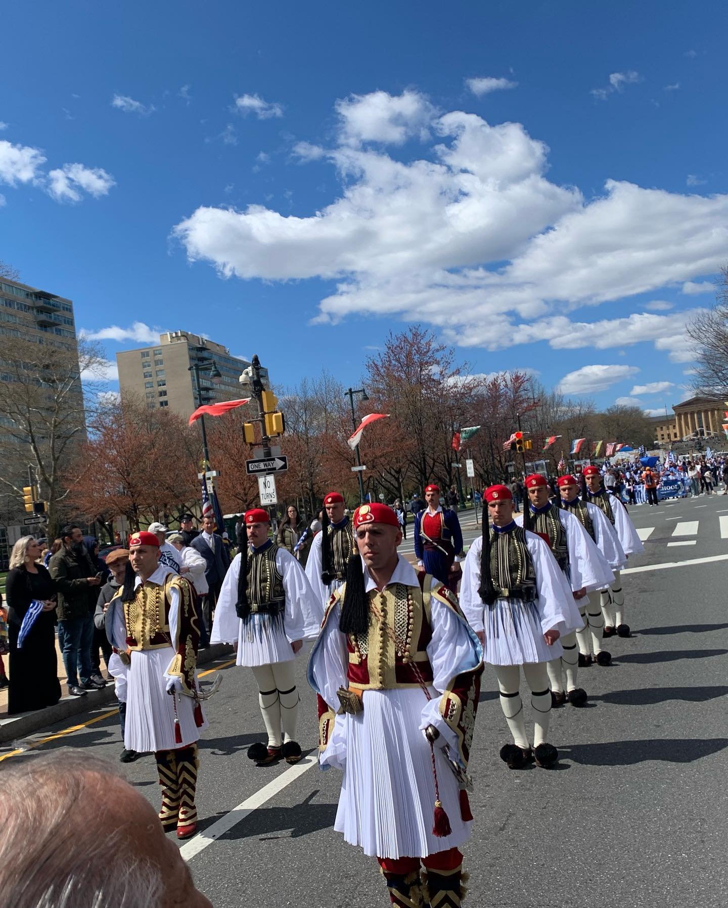  Greek Evzones marching at the Greek Independence Day parade in Philadelphia. 