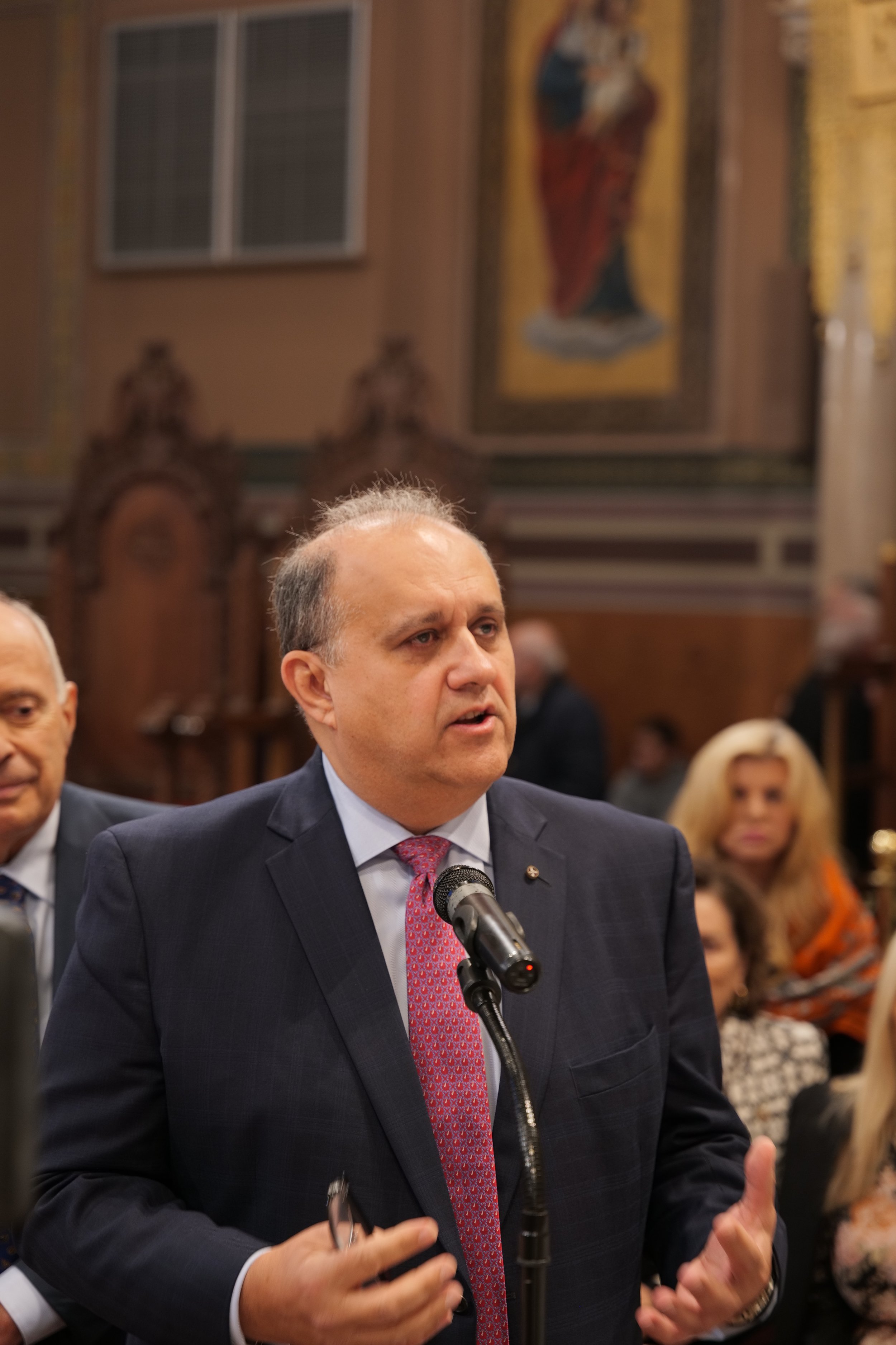  President Larigakis addressing the presiding hierarchs after liturgy. 