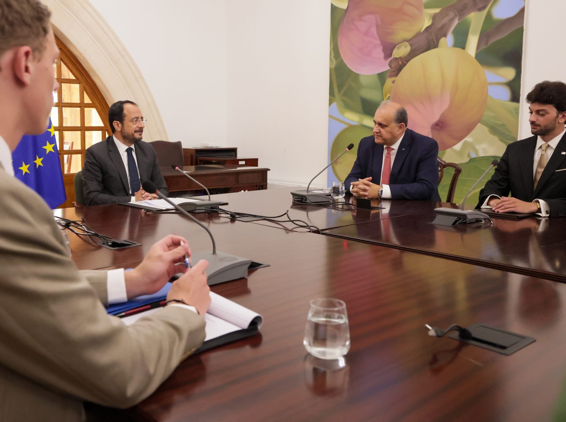 (L-R) President of Republic of Cyprus Nikos Christodoulides, AHI President Nick Larigakis and AHI Legislative Director Alexander Christofor.