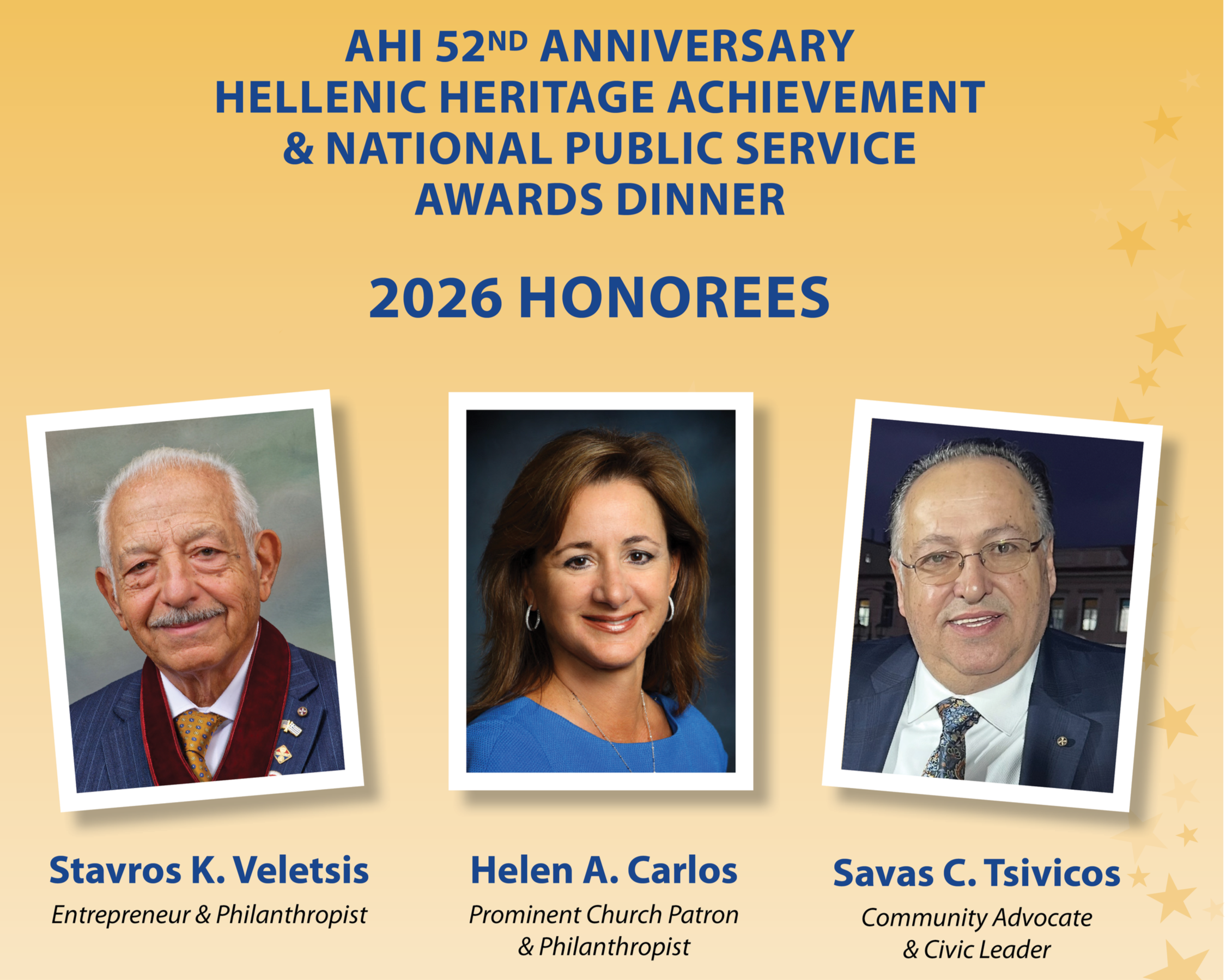 AHI Announces Honorees for 52nd Anniversary Hellenic Heritage Achievement &amp; National Public Service Awards Dinner 