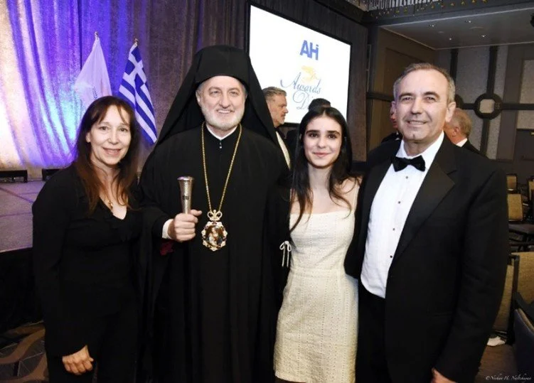 Eleni Rossides, His Eminence Archbishop Elpidophoros, Athina Rossides, &amp; Nikos Bezianis