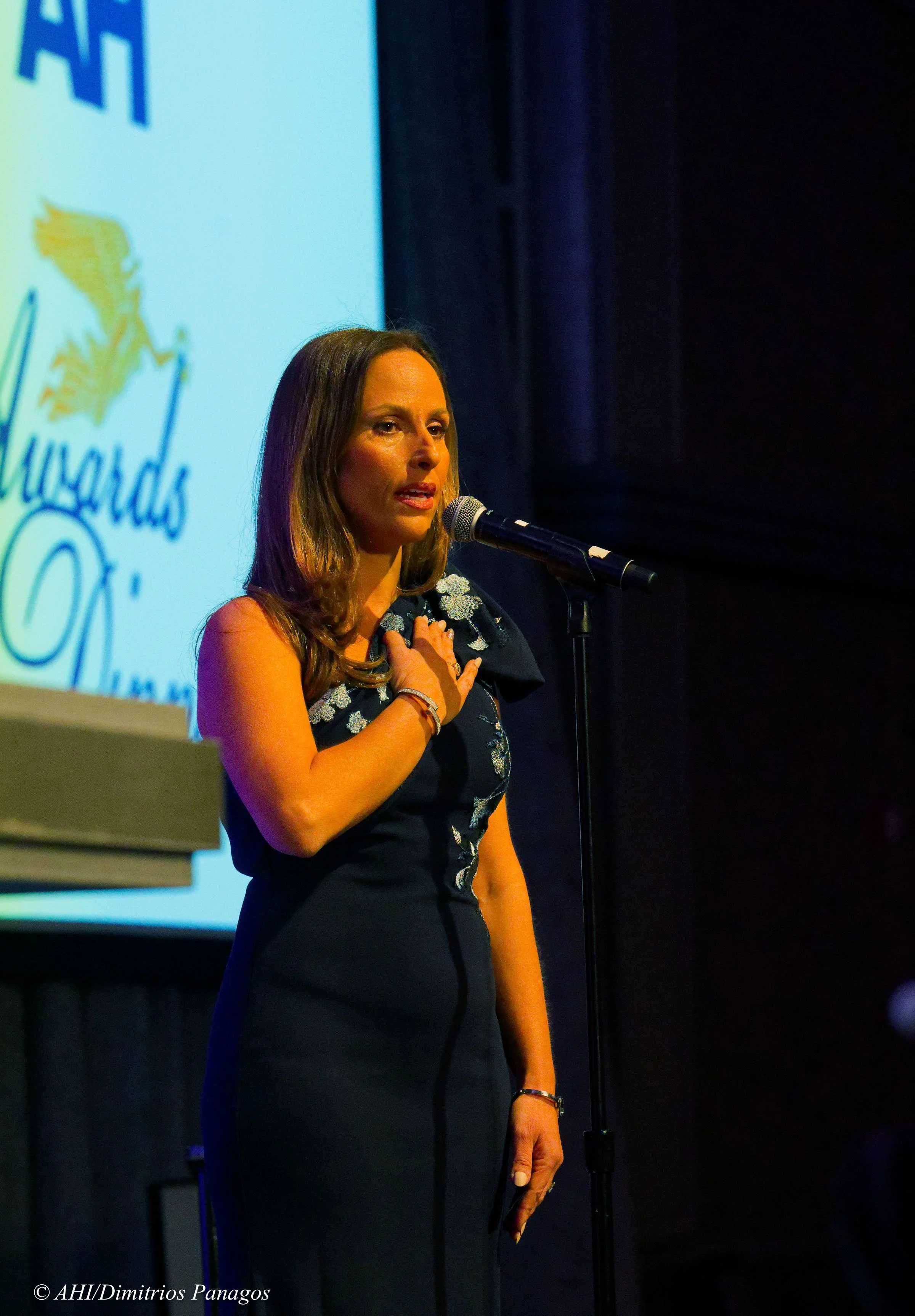 Maria Pearce singing the Greek and American National Anthems
