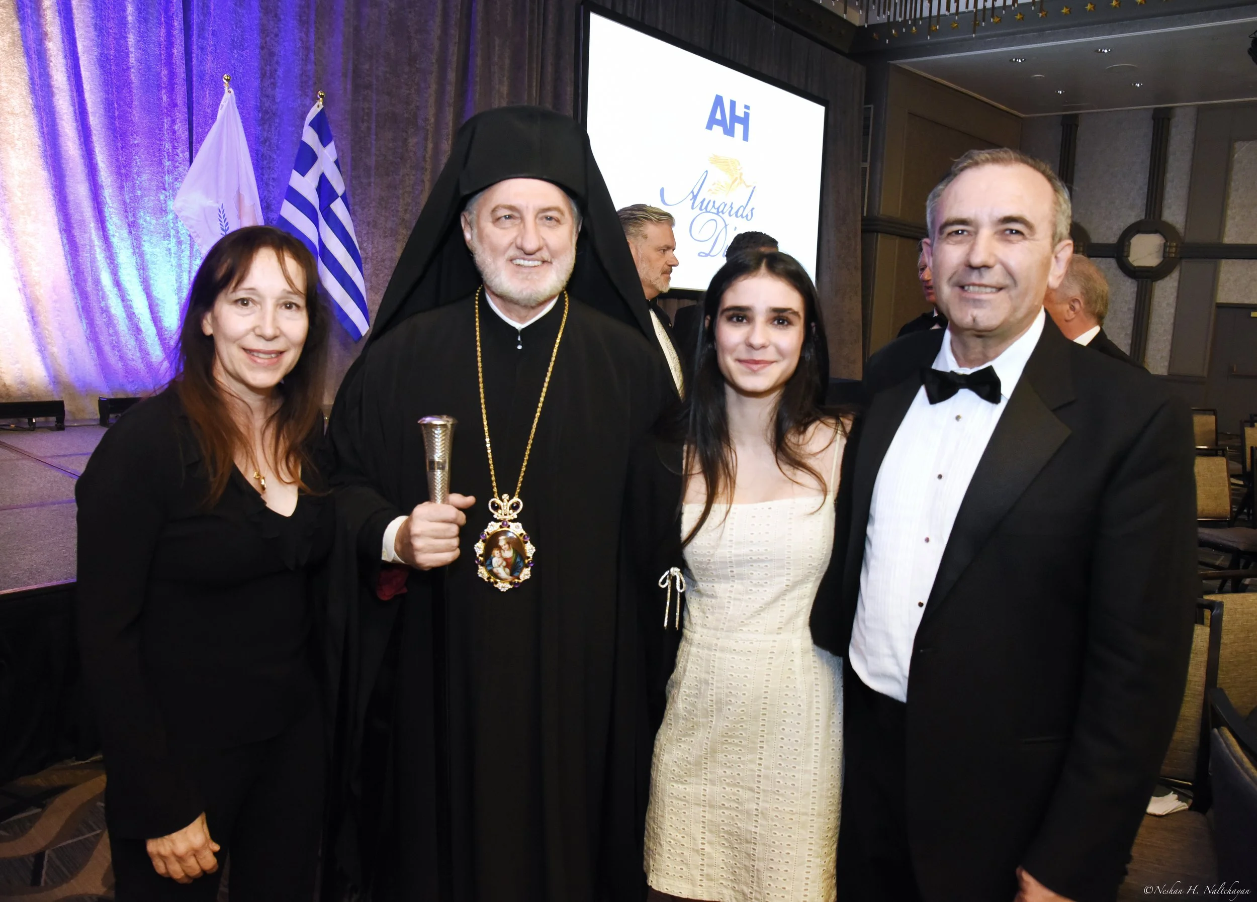 Eleni Rossides, His Eminence Archbishop Elpidophoros, Athina Rossides, &amp; Nikos Bezianis