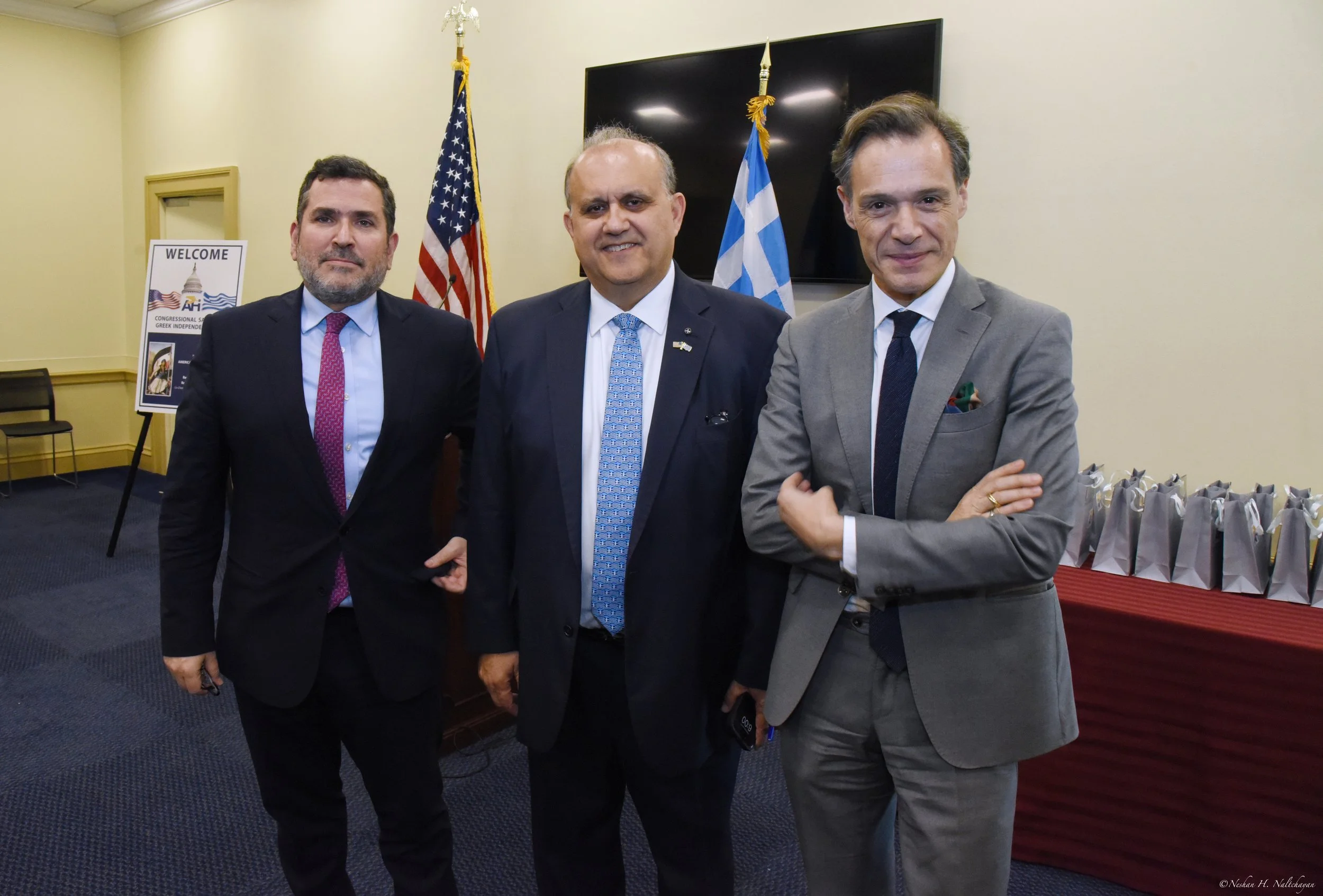 From left to right: Ambassador of the Republic of Cyprus to the United States Evangelos Savva, AHI President Larigakis, and Ambassador of Greece to the United States Alexandridis 