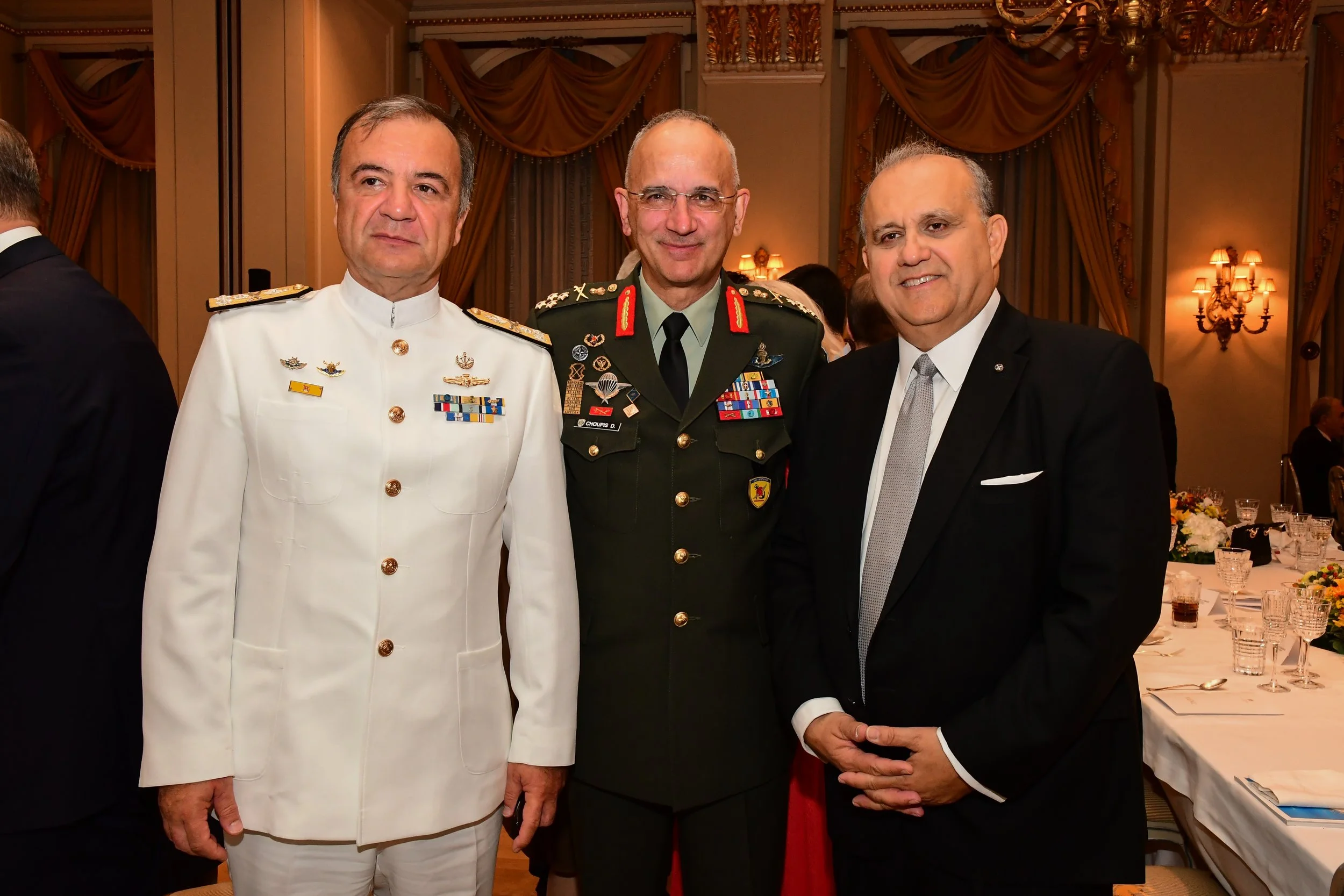 From left to right: Vice Admiral Christos Sasiakos, Commander in Chief of the Hellenic Fleet; General Dimitrios Choupis; and AHI President Nick Larigakis