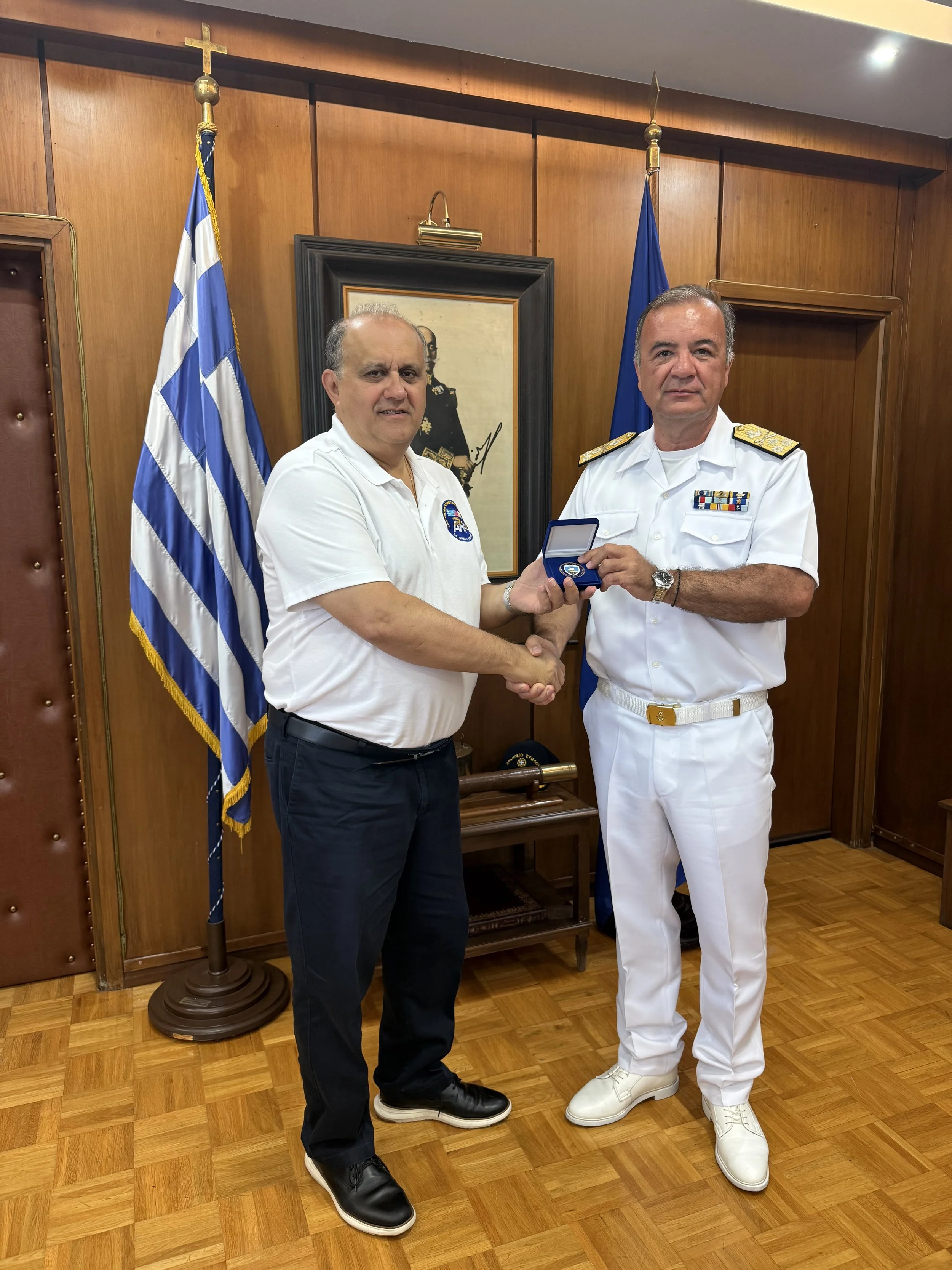  Vice Admiral Christos Sasiakos, Commander in Chief of the Hellenic Fleet, with Nick Larigakis. 