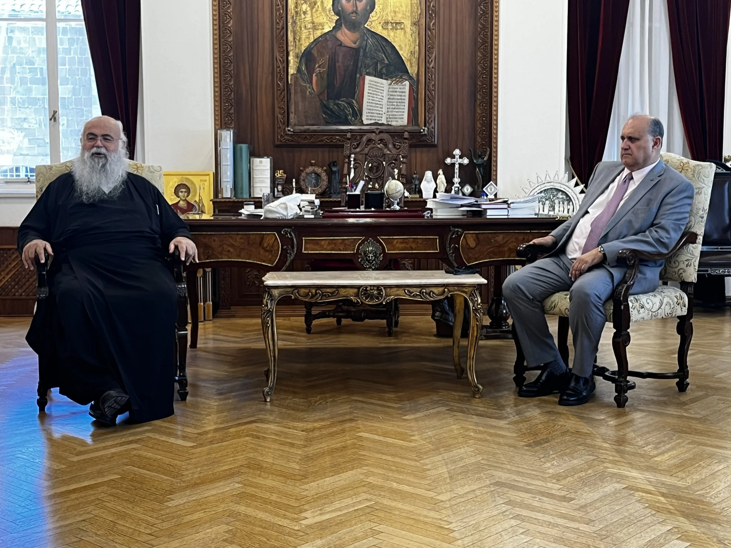  His Beatitude Archbishop Georgios of Cyprus with Nick Larigakis. 