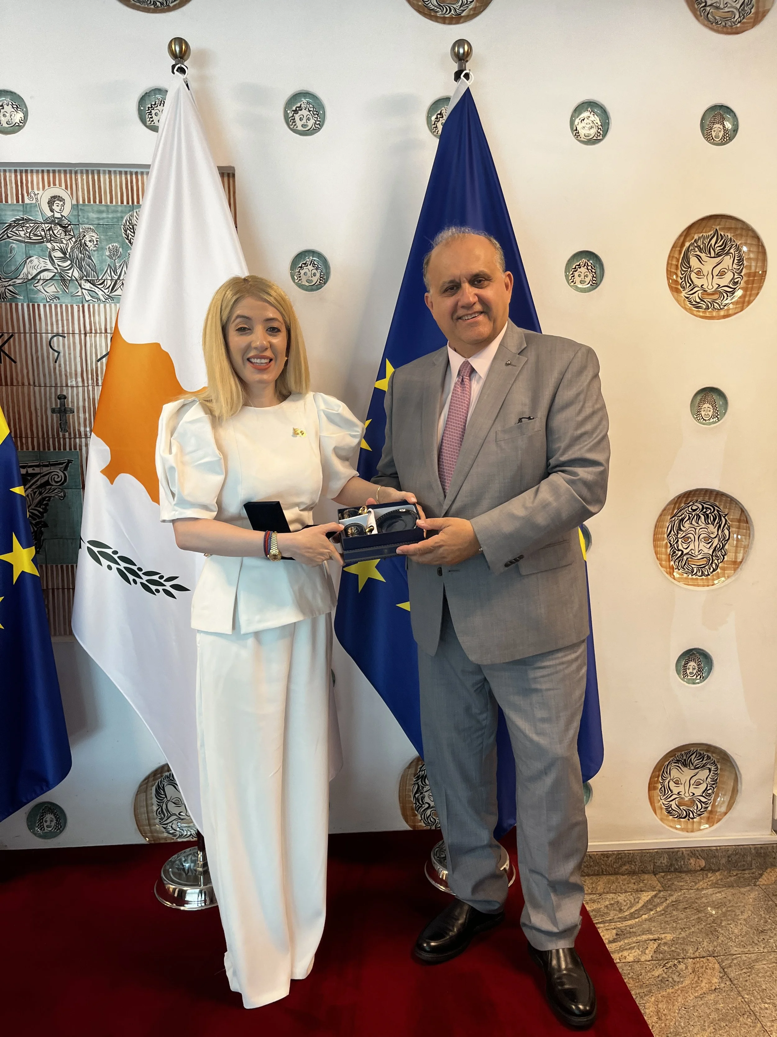  President of the Cyprus House of Representatives Annita Demetriou with Nick Larigakis. 