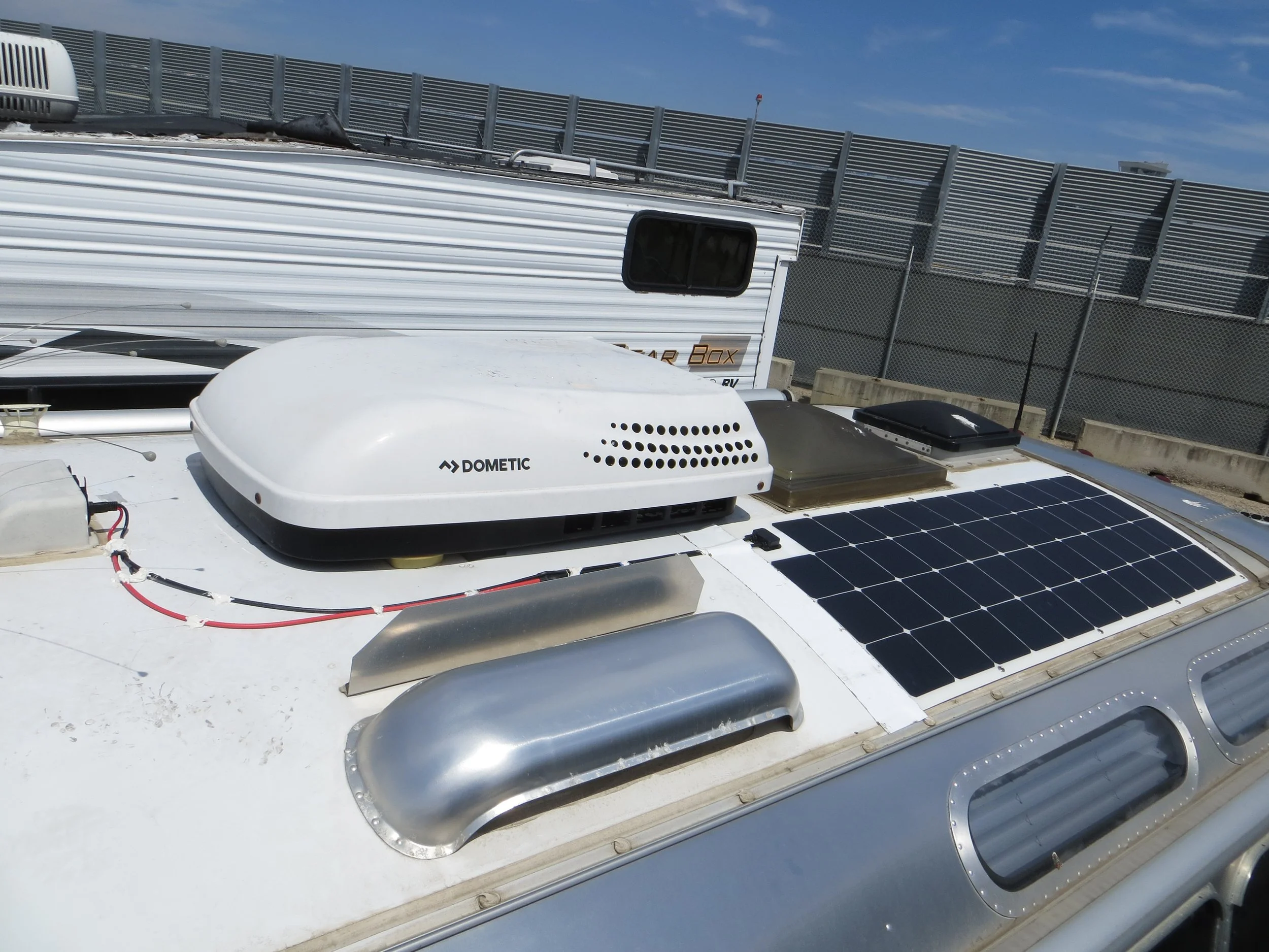 Airstrem SOlar Install  for Solar Panel Installations install on RV near San Diego.  Also helps with install Inverter, lithium (LiFePO4) battery, DC/DC Converters on RV near San Diego. Solar Install RV San Diego.