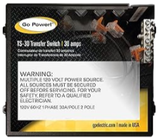 30A GoPower Transfer Switch  for Solar Panel Installations install on RV near San Diego.  Also helps with install Inverter, lithium (LiFePO4) battery, DC/DC Converters on RV near San Diego. Solar Install RV San Diego.