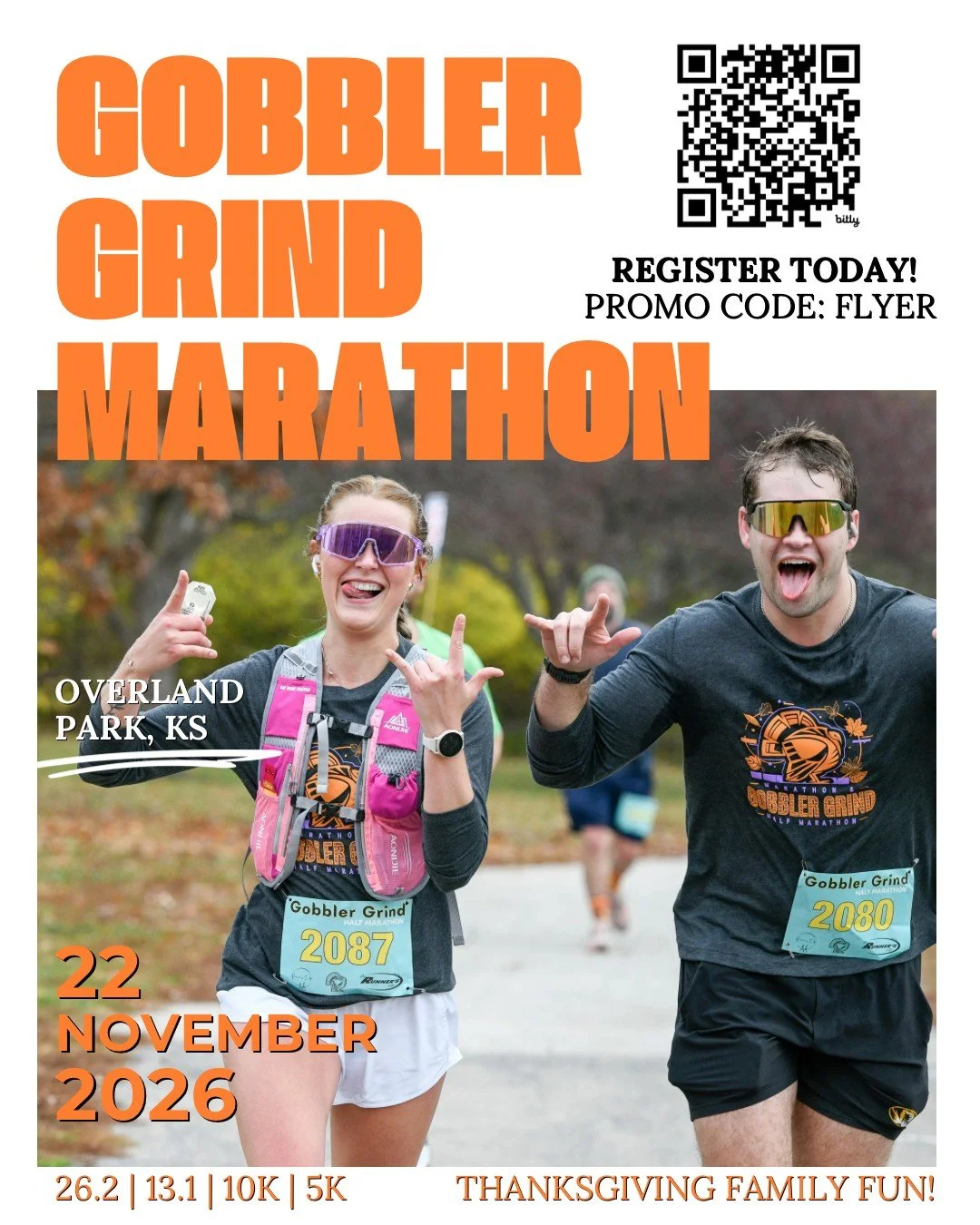 Check out our fresh flyer for this year&rsquo;s @gobblergrind 

Designed to grab your attention, it includes all the basic dates and details you need with the goal to drive traffic to the website for remarketing.