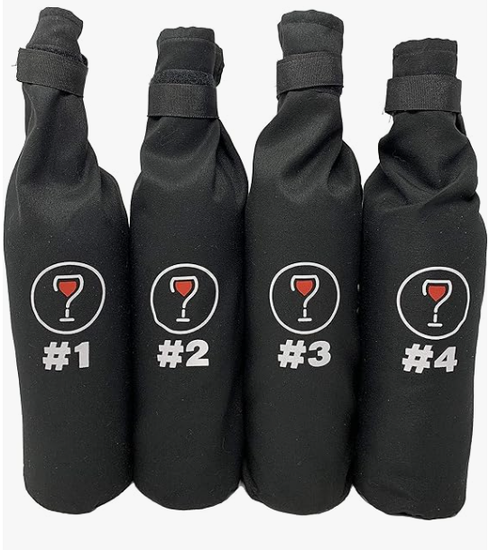 Keep your mystery wines concealed with these branded, black bags fit any wine bottle and have a nifty velcro closure to fit over any cork! Players are able to sip and use their senses to their full extent while these blind tasting bags keep your favo