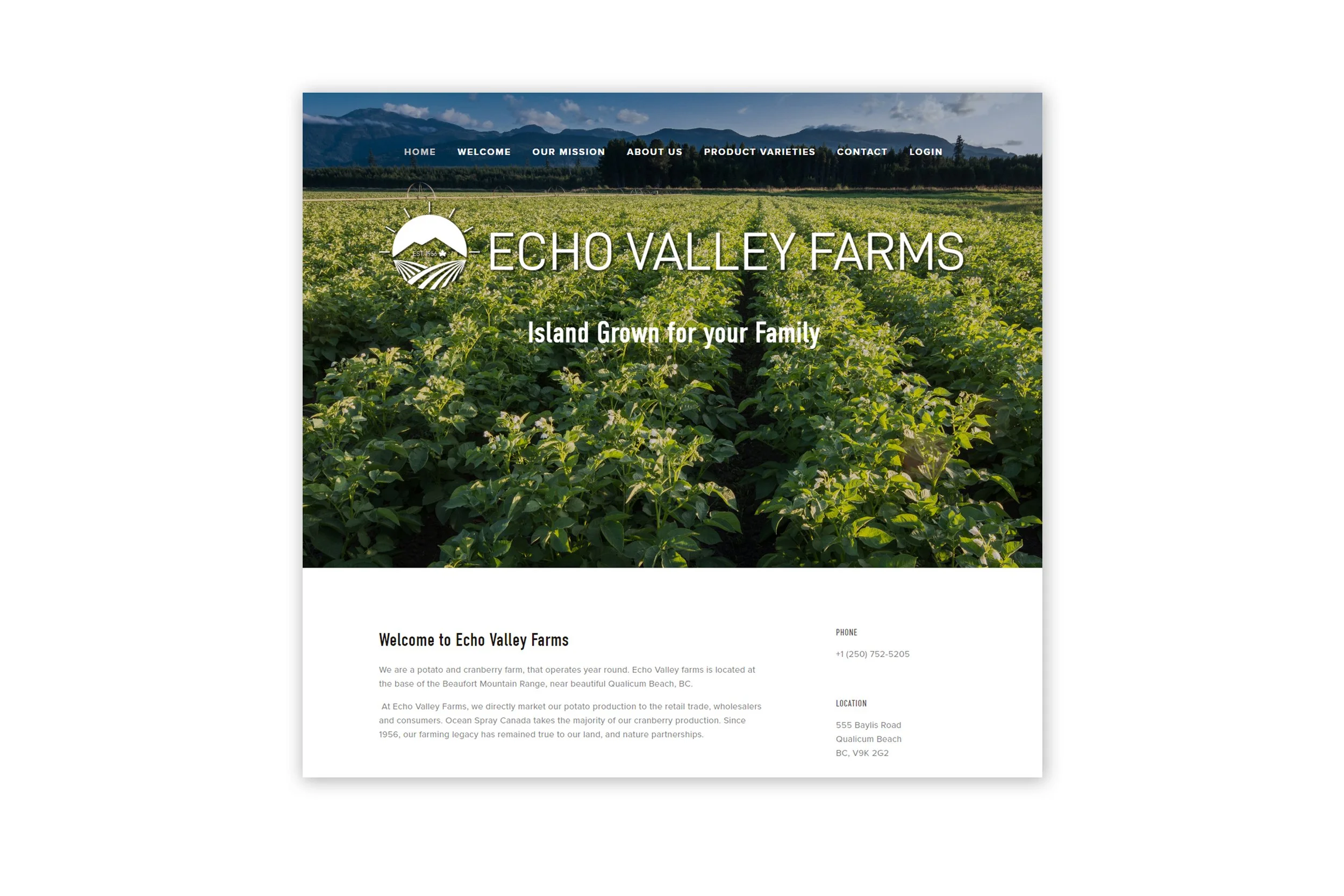 Echo Valley farms website banner page