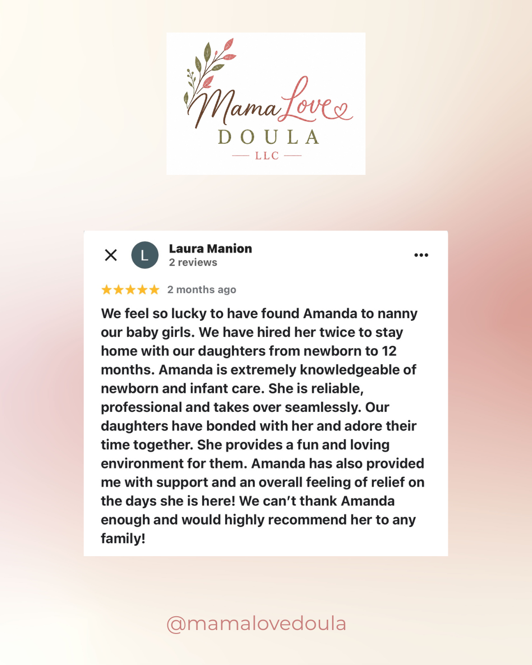 Client testimonial for postpartum support