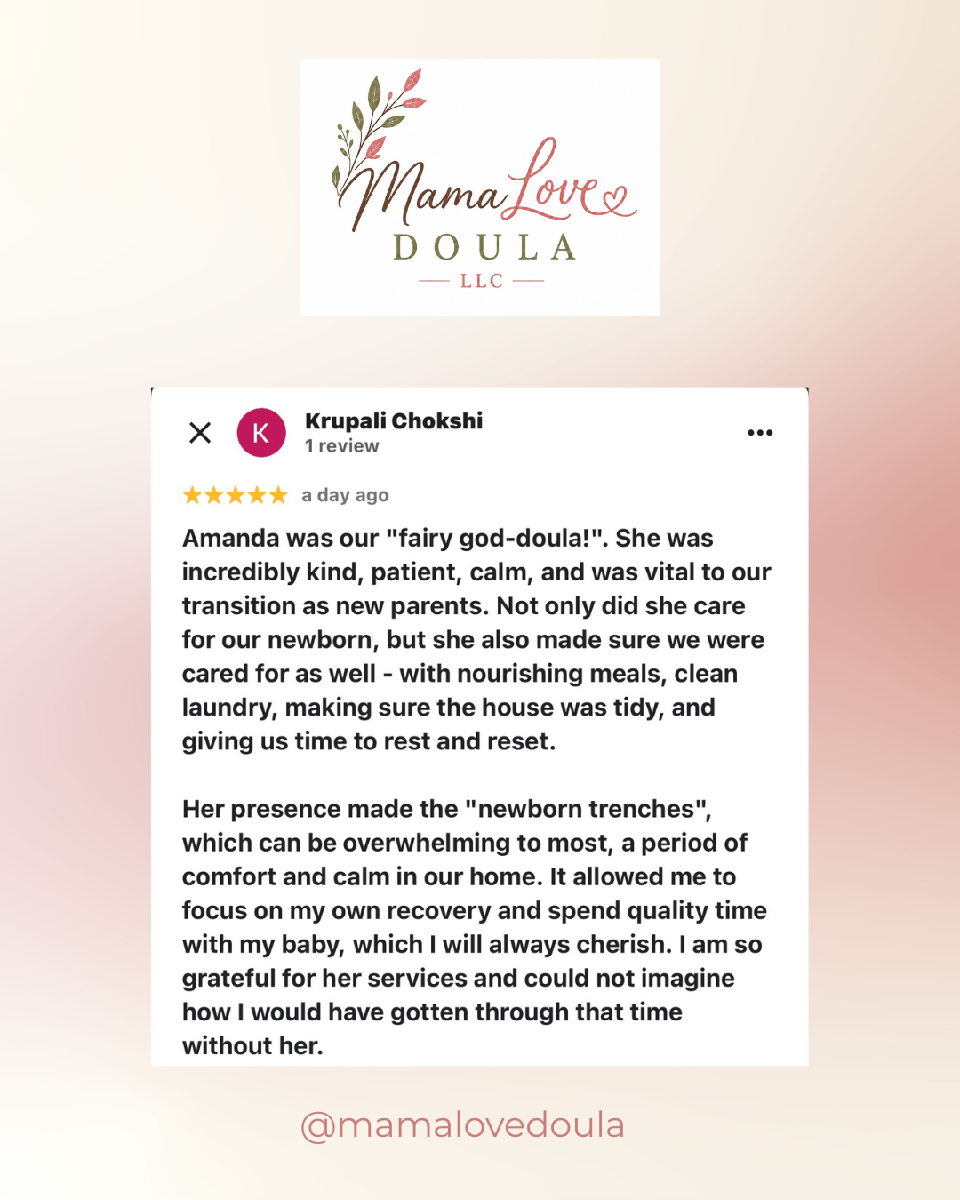 Client testimonial for postpartum support