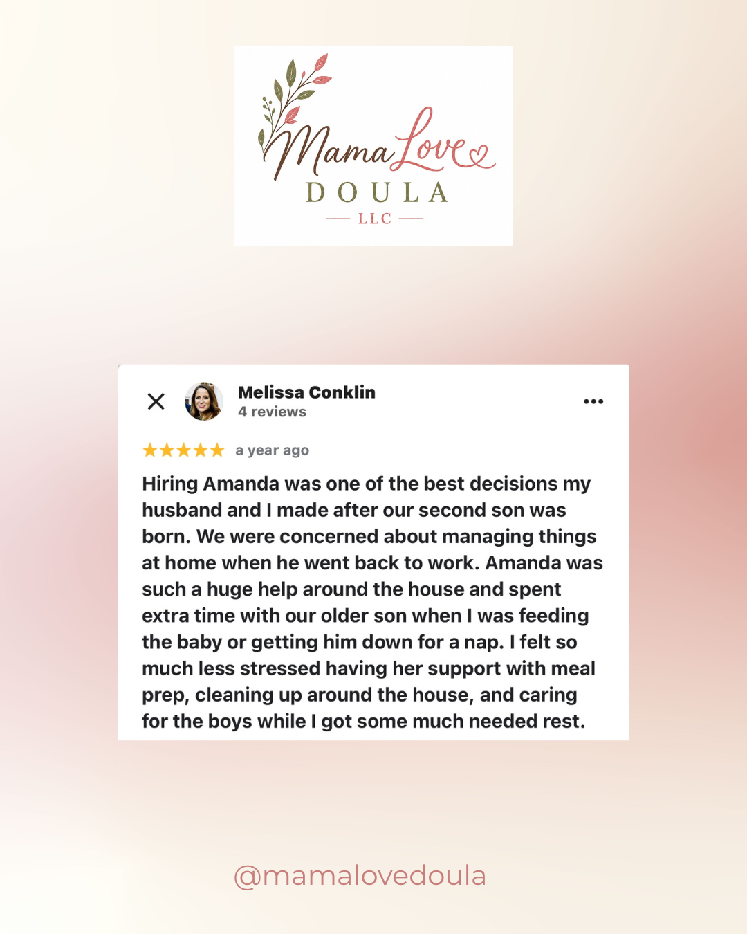 Client testimonial for postpartum support