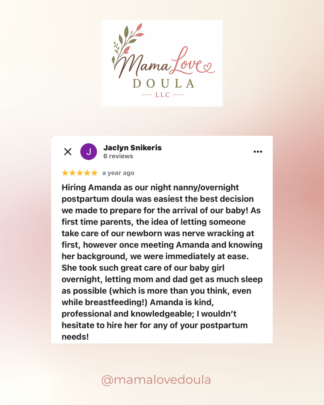 Client testimonial for postpartum support