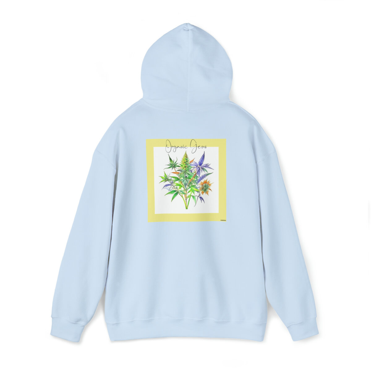 Organic Gems' Yellow border with Multicolor hemp plant/cannabis in Unisex Heavy Blend™ Hooded Sweatshirt