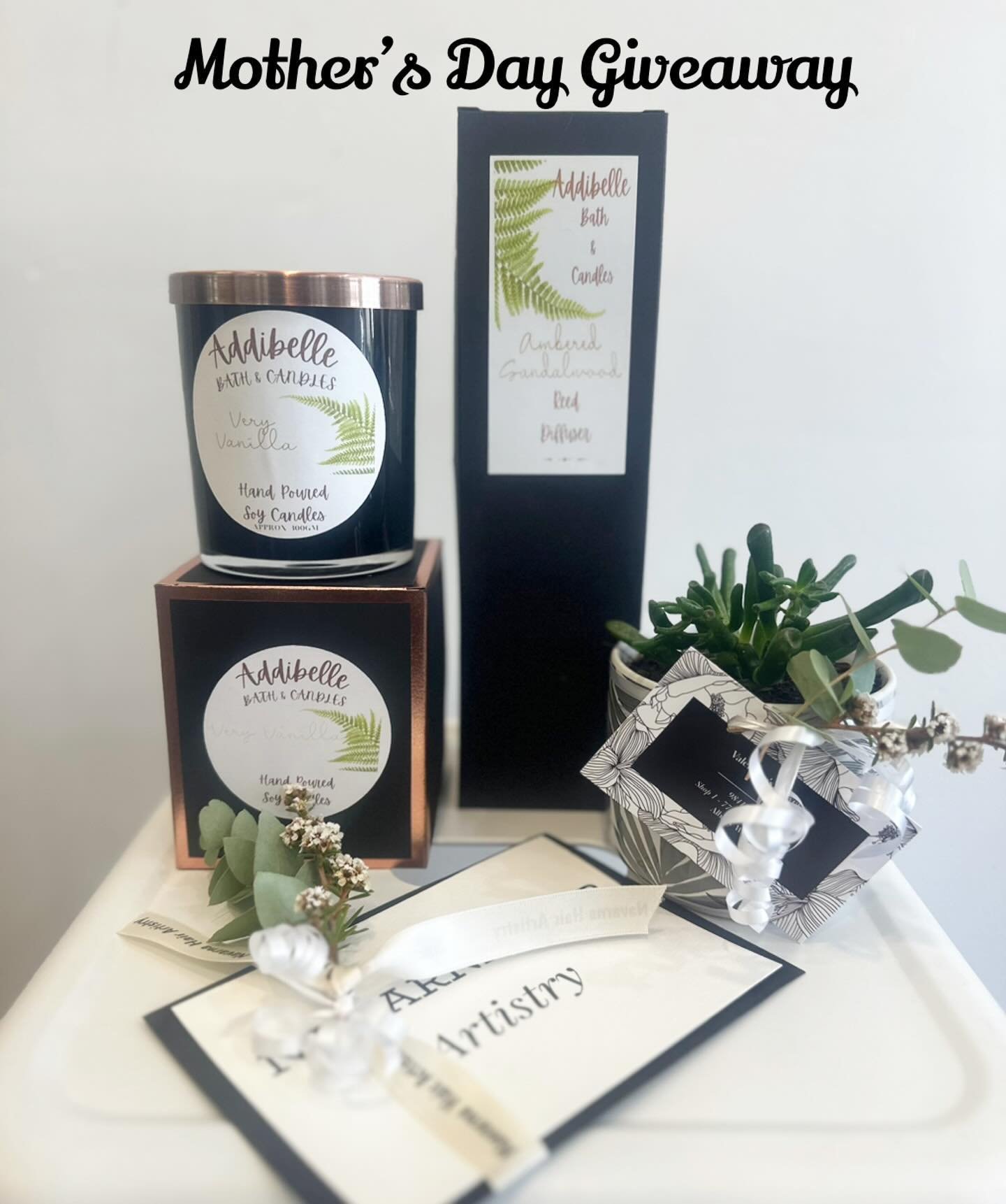 Mother&rsquo;s Day giveaway!! 🙌🏼🌿

This year we are giving away a candle and diffuser set from &ldquo;Addibelle Bath and Candles&rdquo;, a potted succulent and a gift voucher for a trim, wash and blow dry from @navarnahairartistry!! 🖤 
To be in t