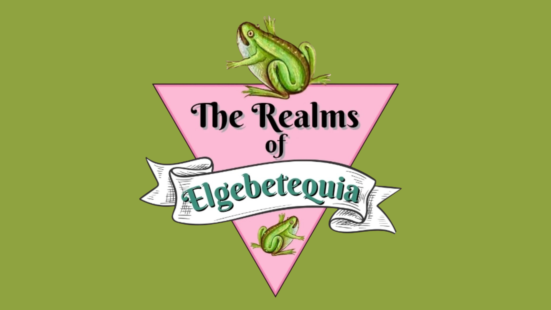 Green and pink text with two frogs and the words -Lemons, Laws, and Lairs:  A Queer D&D Adventure