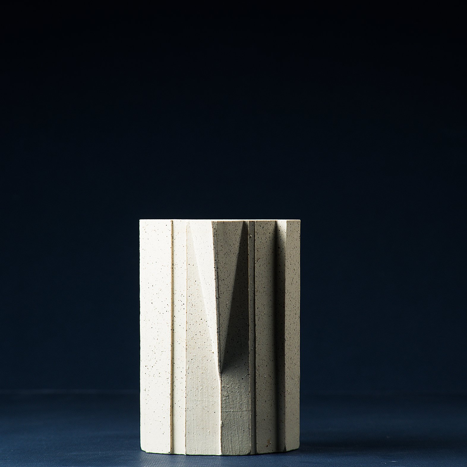 Handmade brutalist faceted ceramic pitcher in speckled stoneware, by Lea & Nicolas