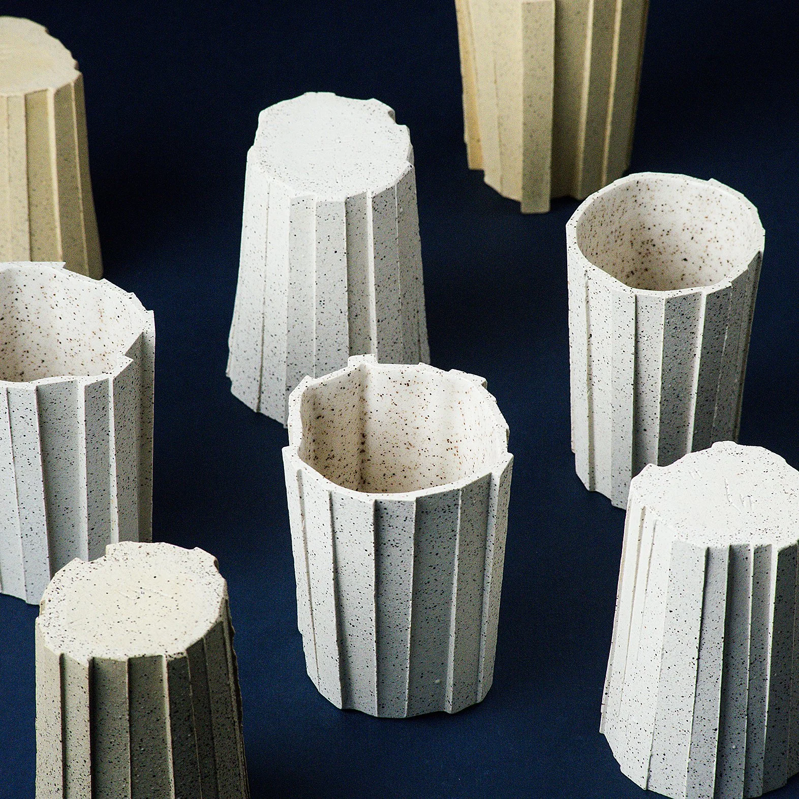 Handmade brutalist faceted ceramic tumbler, speckled white stoneware, by Lea & Nicolas