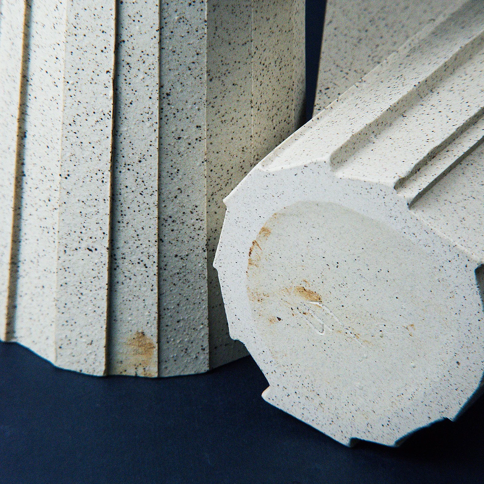 Handmade brutalist faceted ceramic pitcher in speckled stoneware, by Lea & Nicolas
