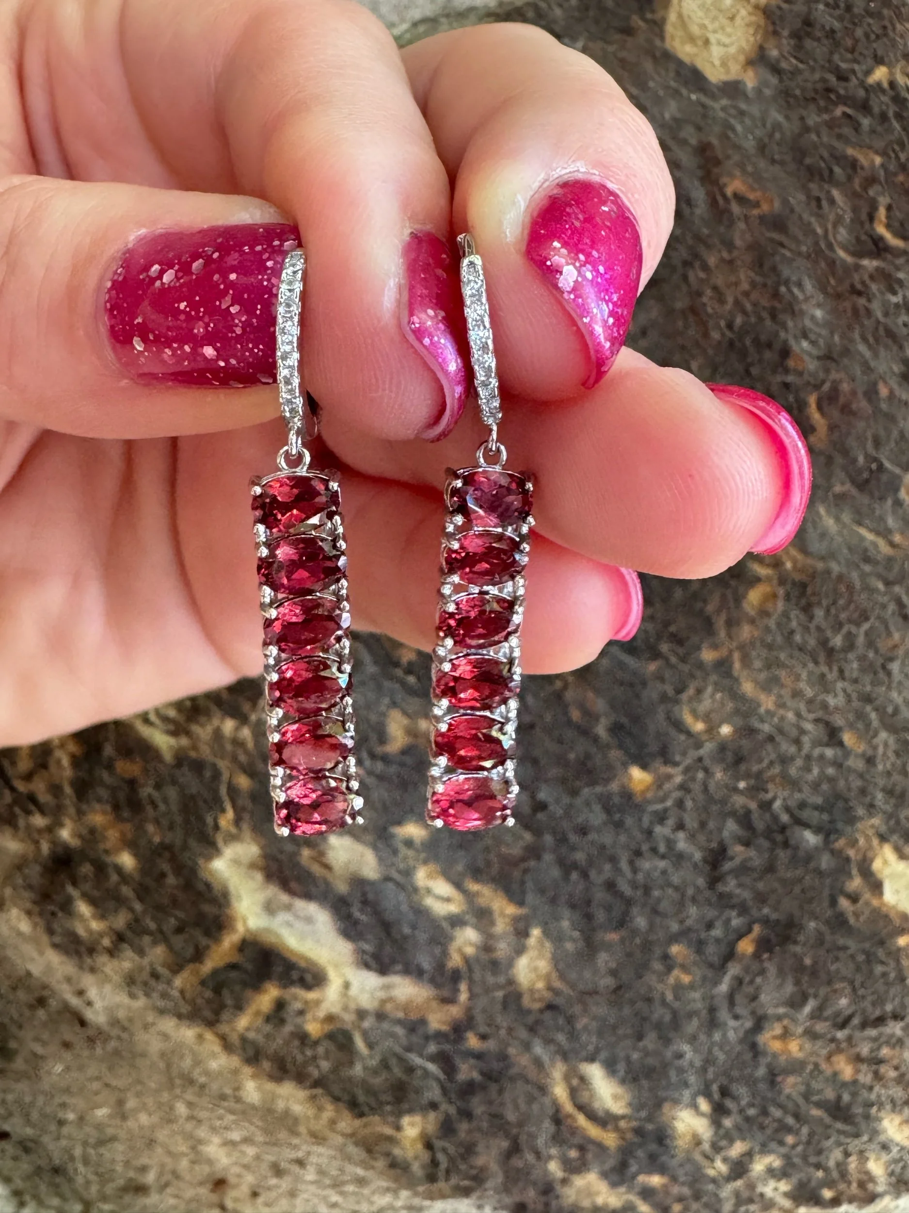 Natural Garnet Earrings set in Sterling Silver