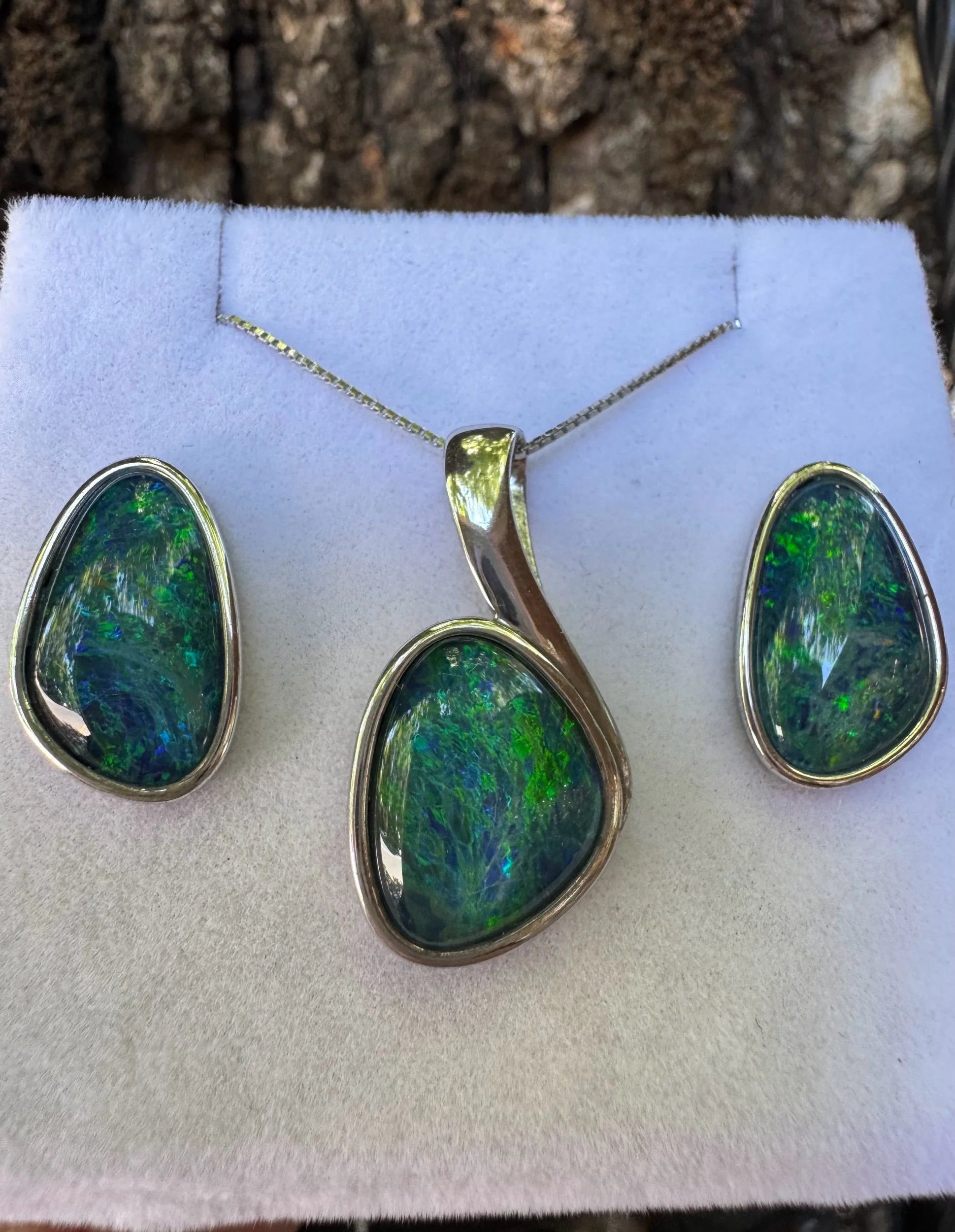 Gem Triplet Opal Pendant & Earring Matching Set, sterling silver