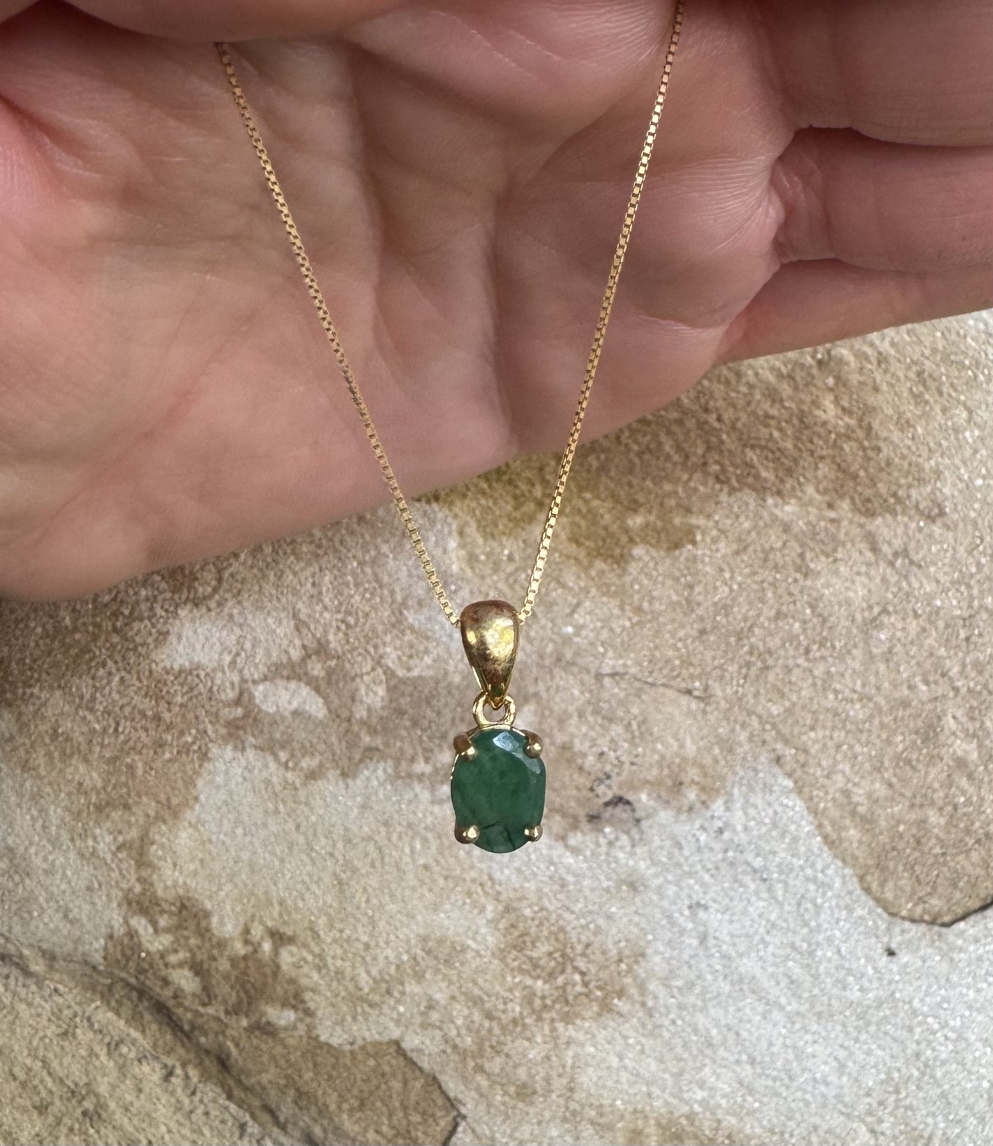 Natural Emerald Pendant SS with 14ct Gold Plate