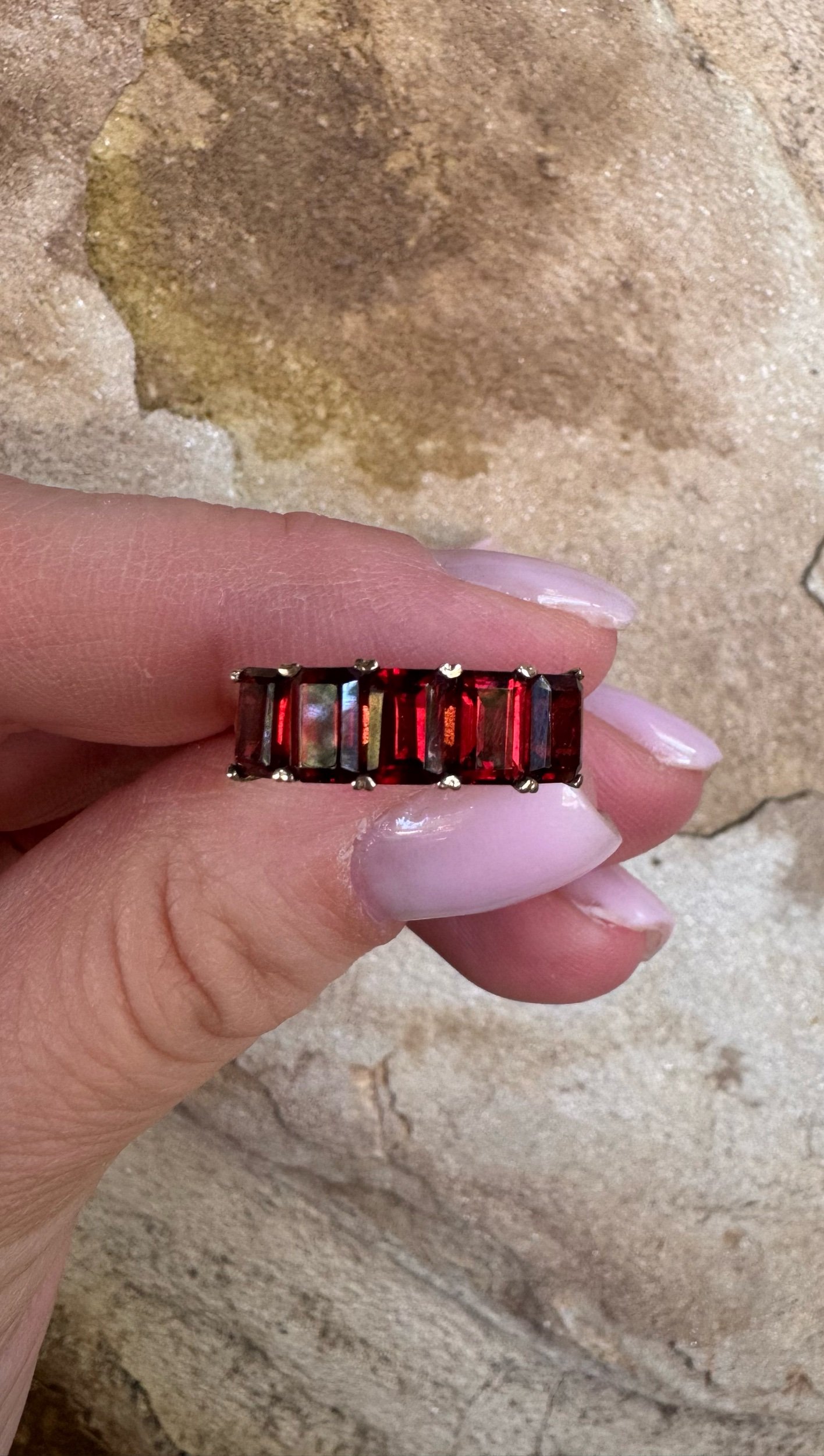 Natural Garnet Ring set in Sterling Silver with 14ct Gold Plate size M 1/2