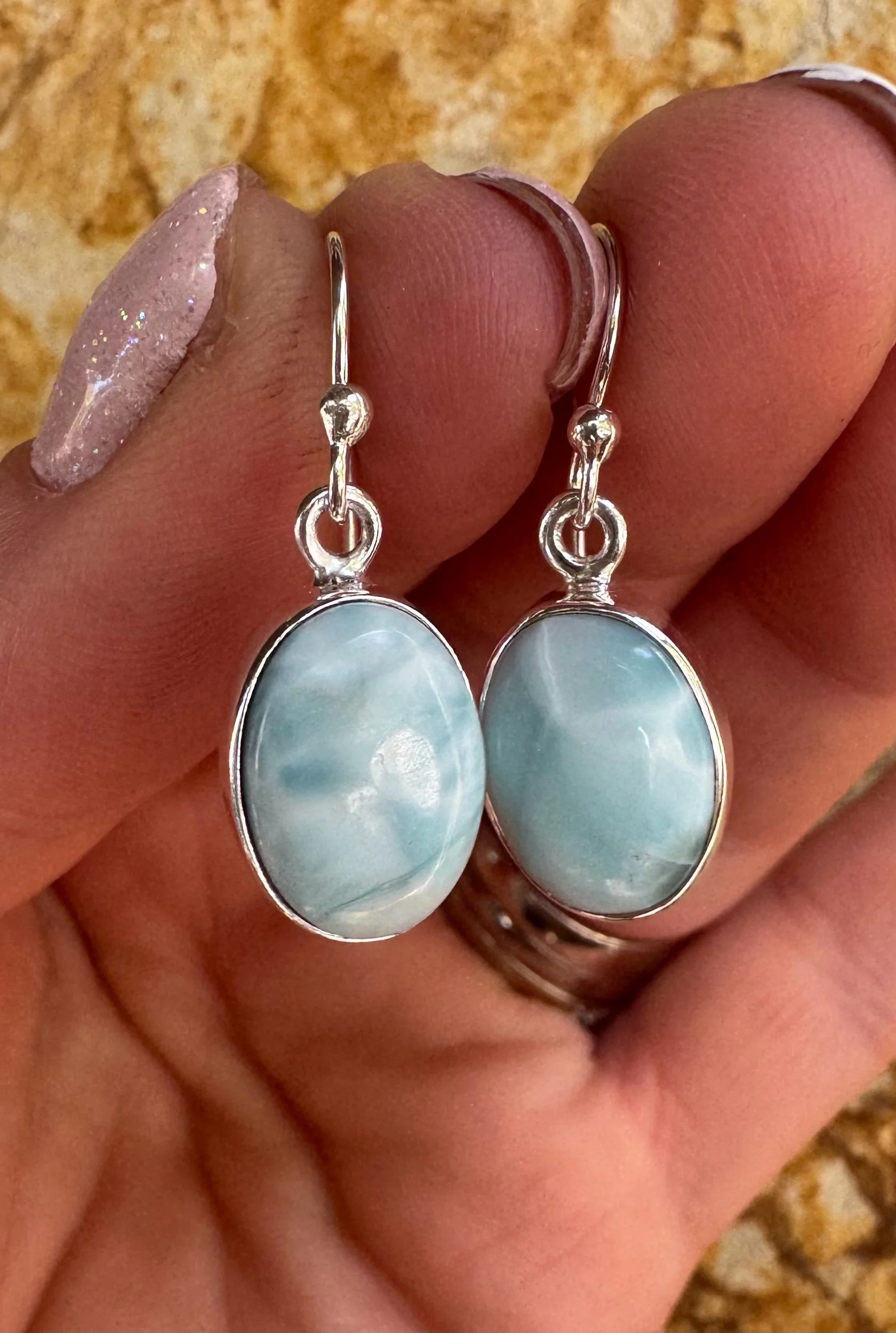 Natural Larimar Earrings in Sterling Silver