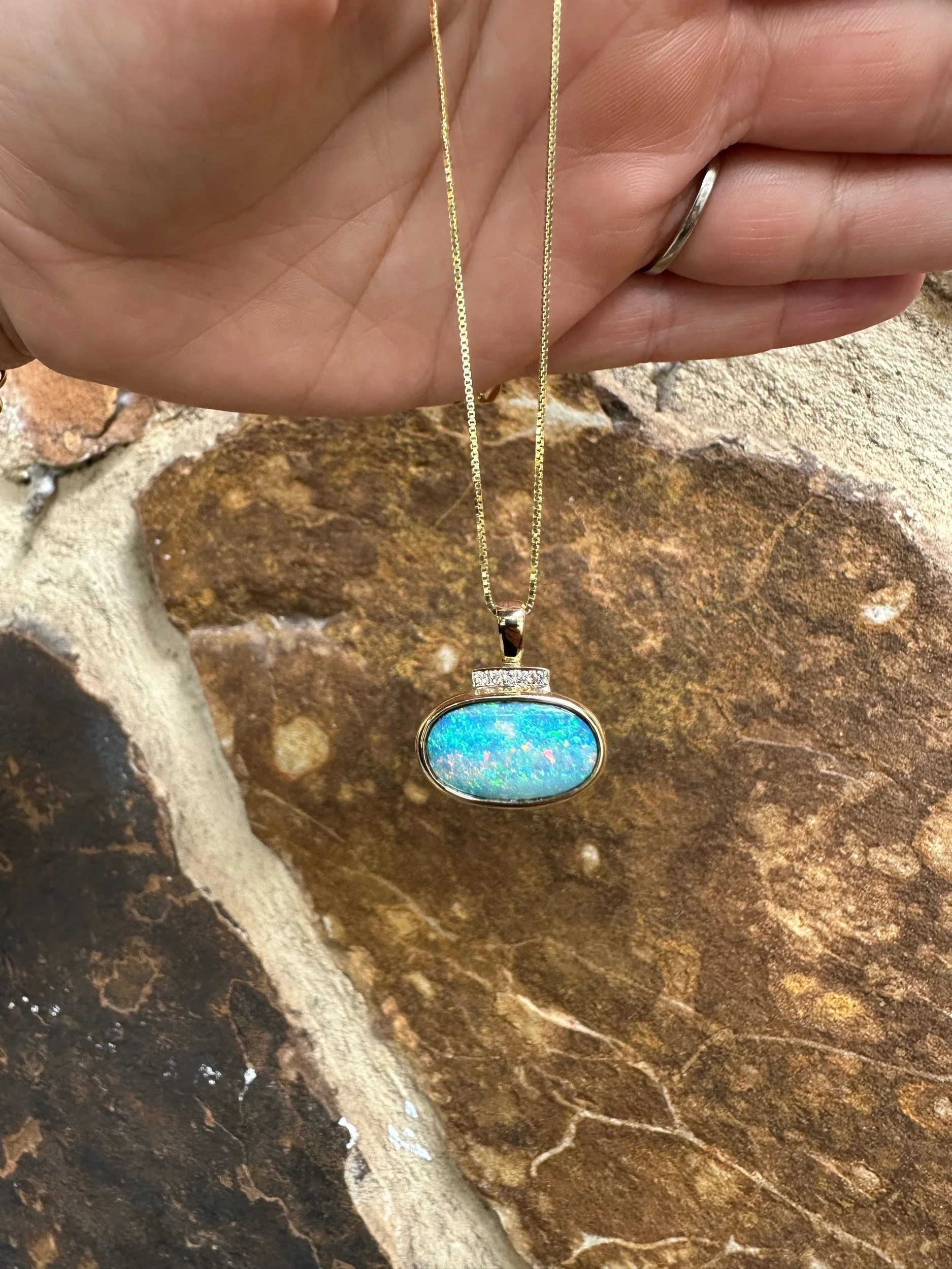 ‘LAGUNA’ - Boulder Doublet Opal Pendant set in 14ct Solid Gold