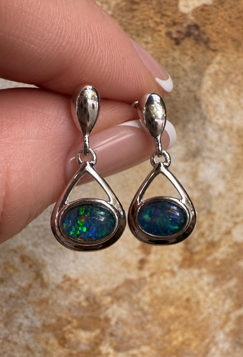 Gem Triplet Opal stud drop Earring