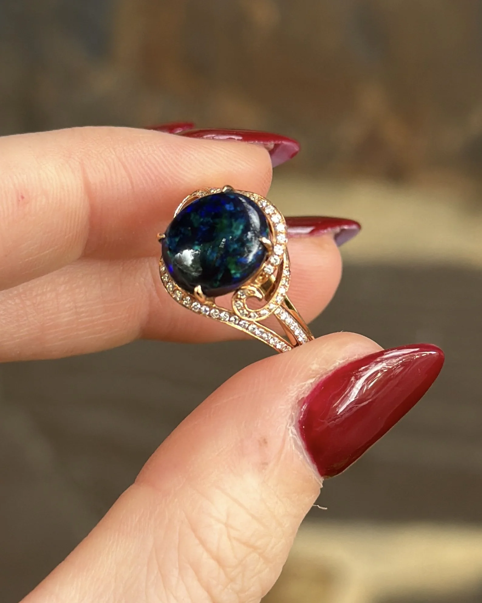 ‘Orlune’ - Solid Black Opal in Solid 18CT Rose Gold