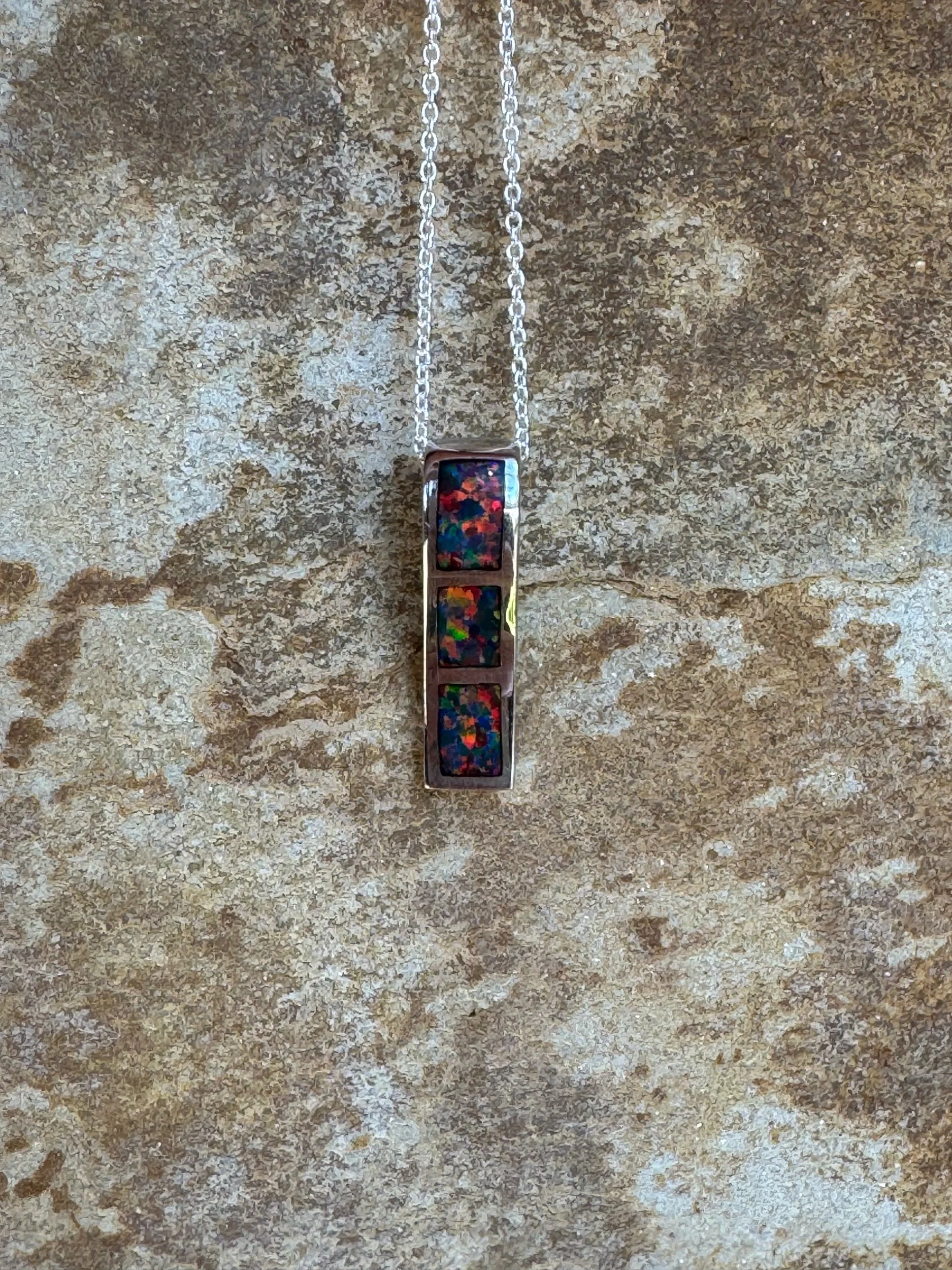 Solid Black Crystal Inlaid Pendant in Sterling Silver