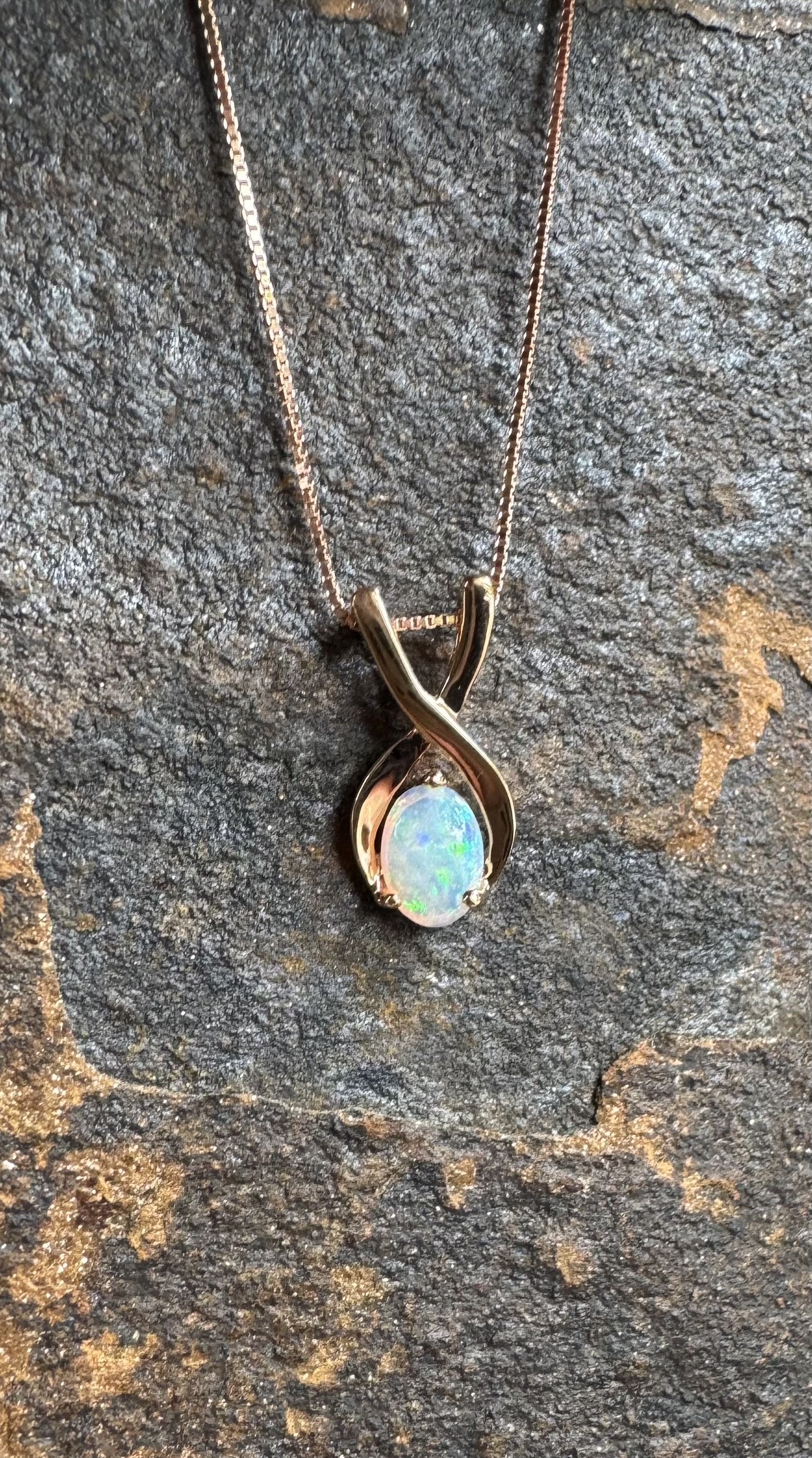 Solid Crystal Opal in Rose Gold Plate, Sterling Silver base