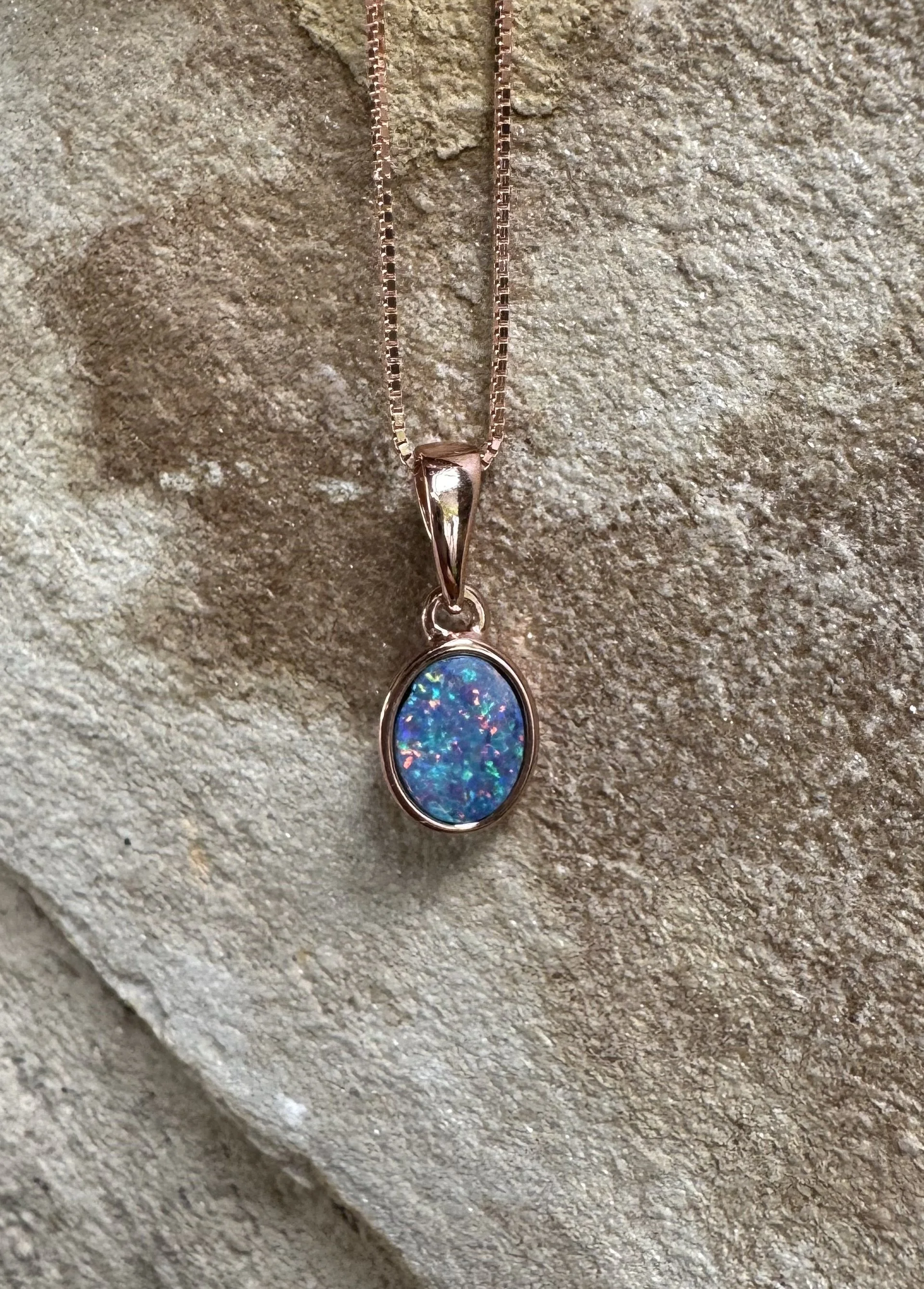 Boulder Doublet Opal in Rose Gold Plate