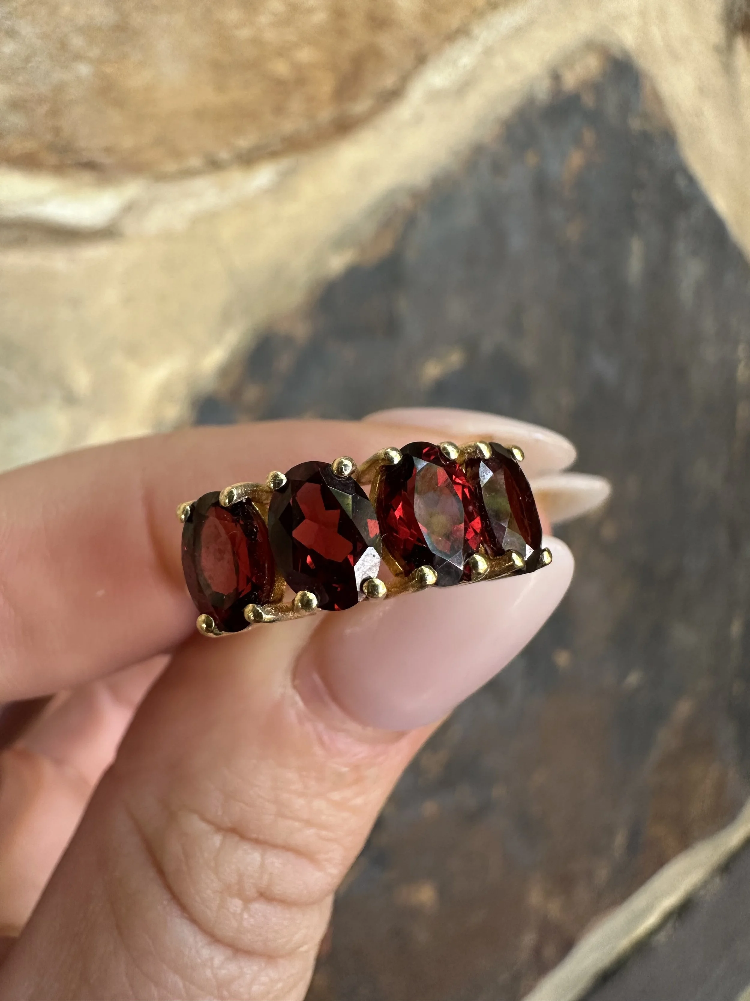 Natural Garnet Ring set in Sterling Silver with 14ct Gold Plate