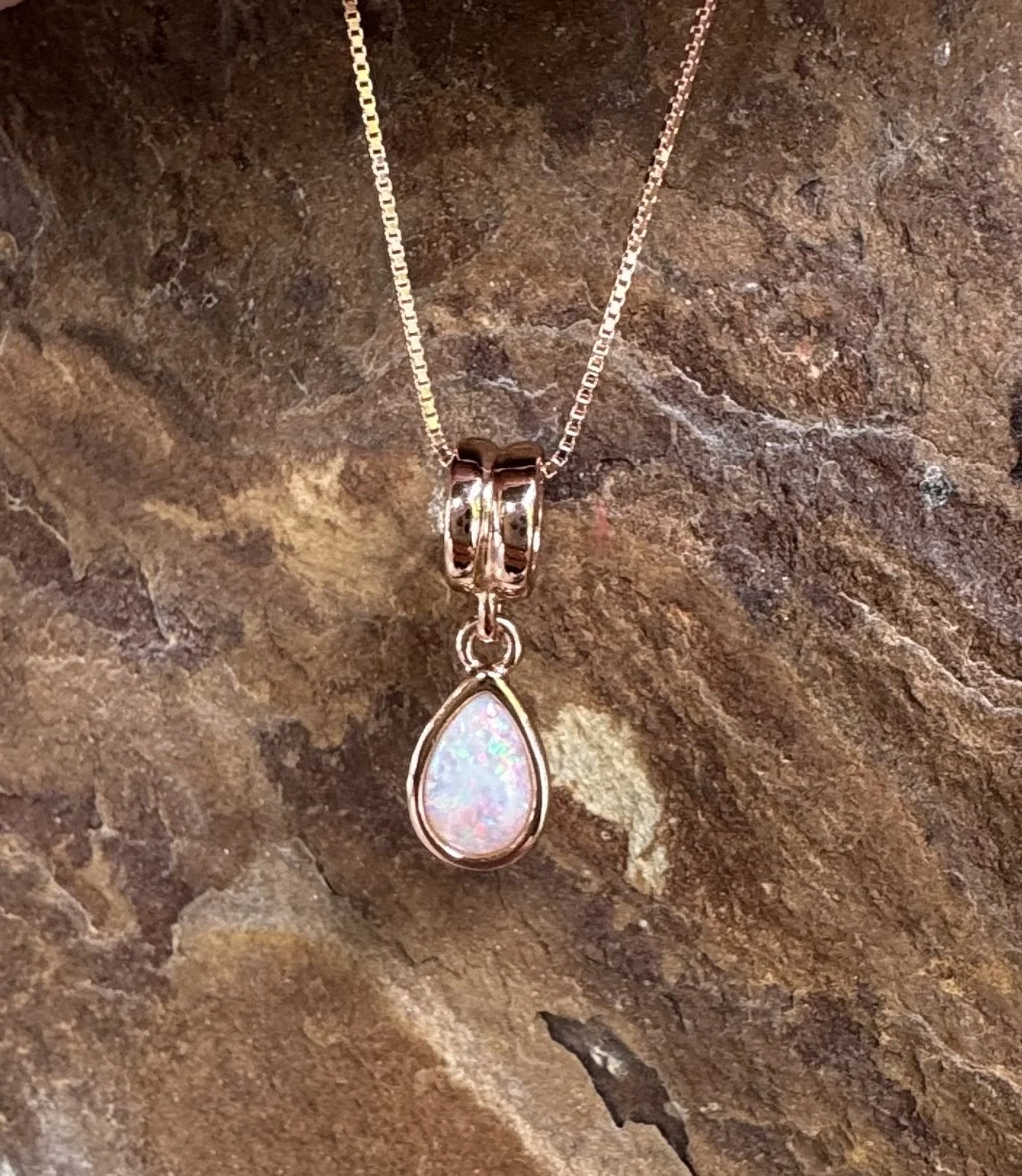Solid Crystal Opal in Rose Gold Plate