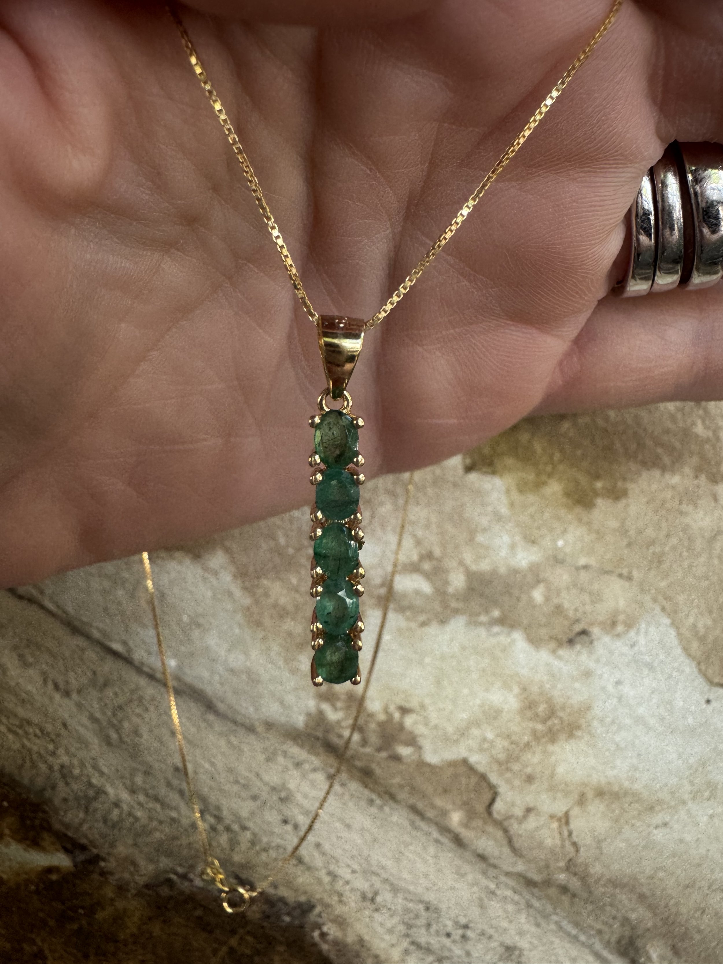 Natural Emerald Pendant set in Sterling Silver with 14ct Gold Plate